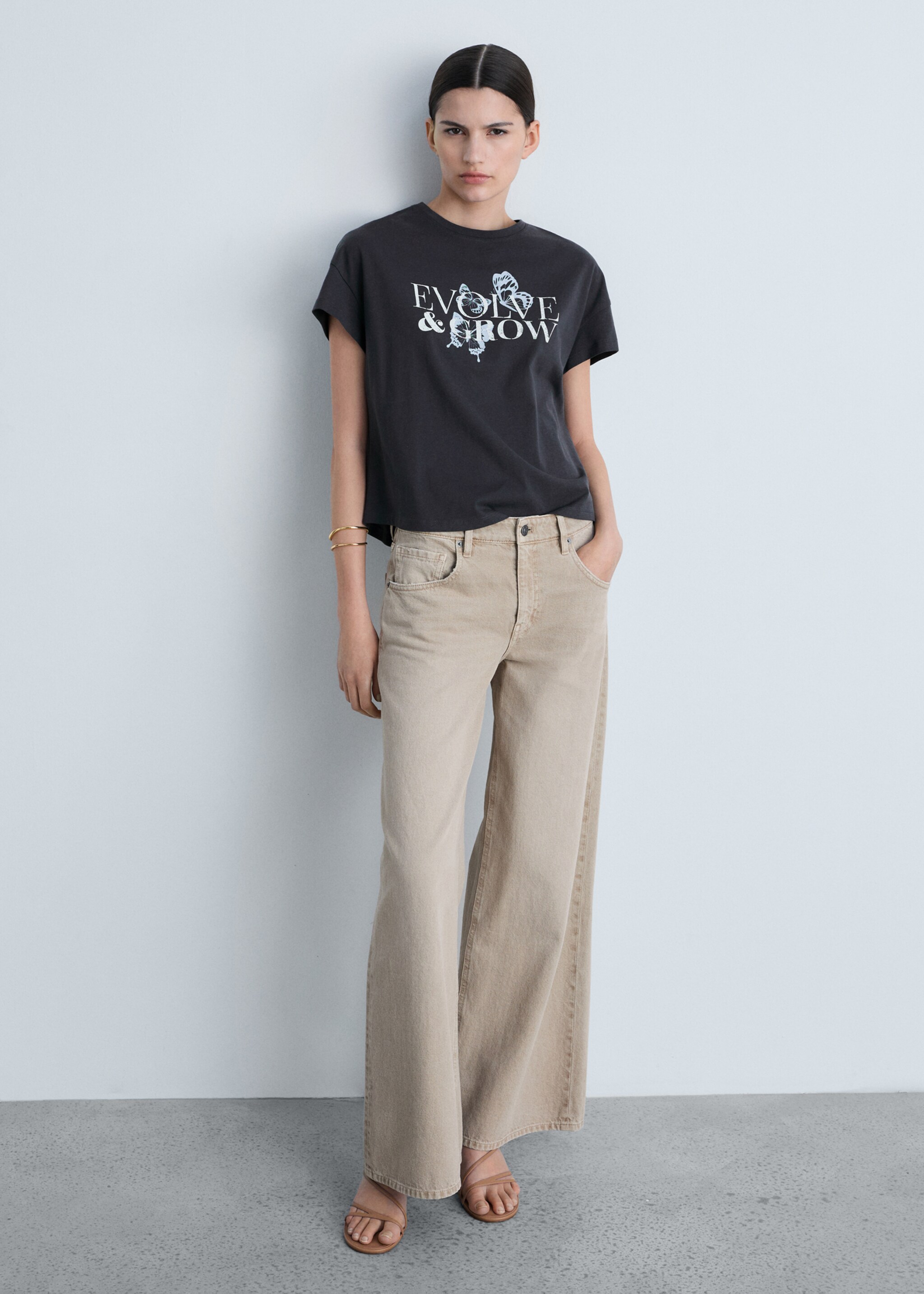 Cotton t-shirt with printed message - General plane, Charcoal. Ref: 87015746-00.