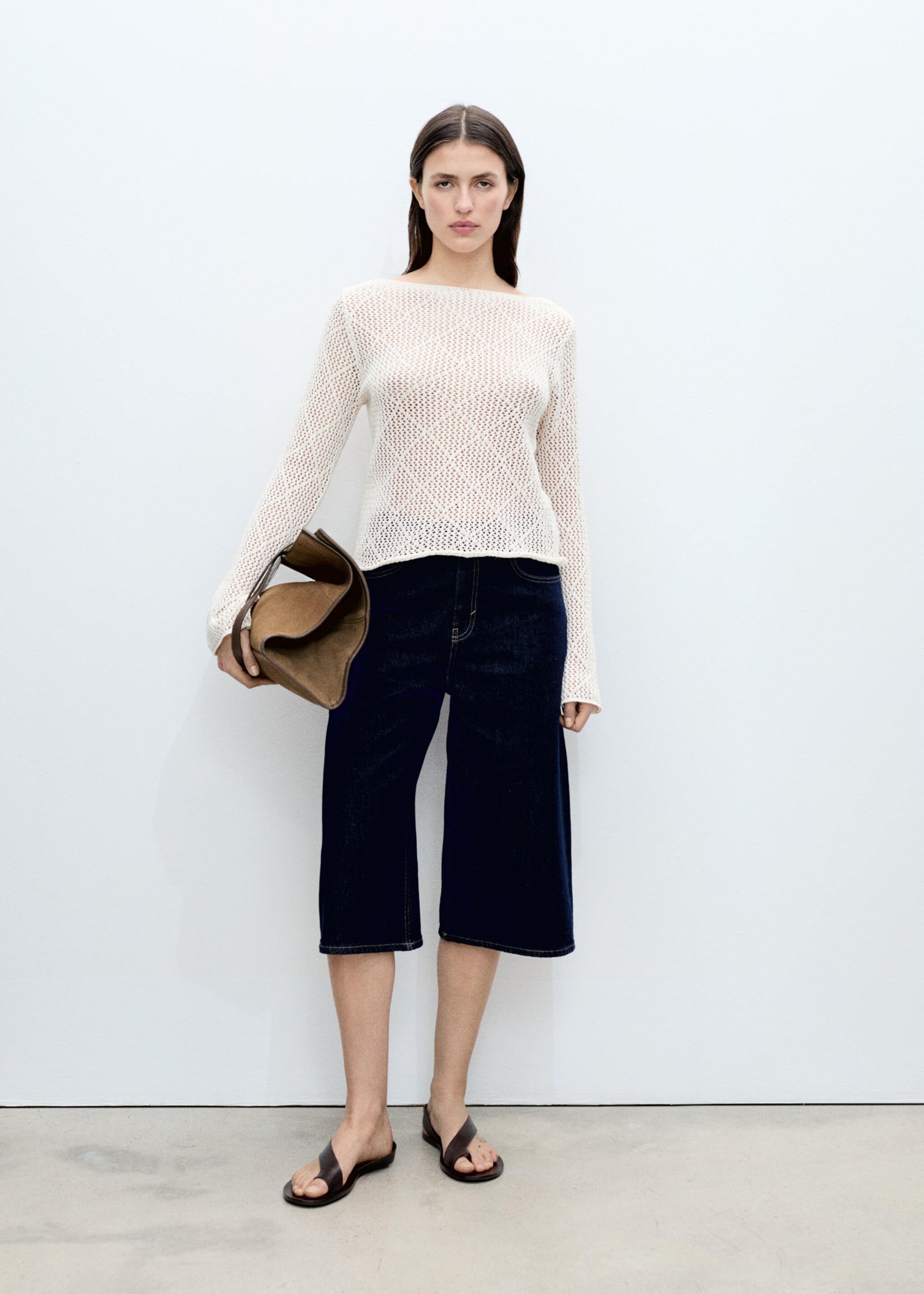 Openwork knitted cotton sweater - General plane, Ecru. Ref: 87015755-00.