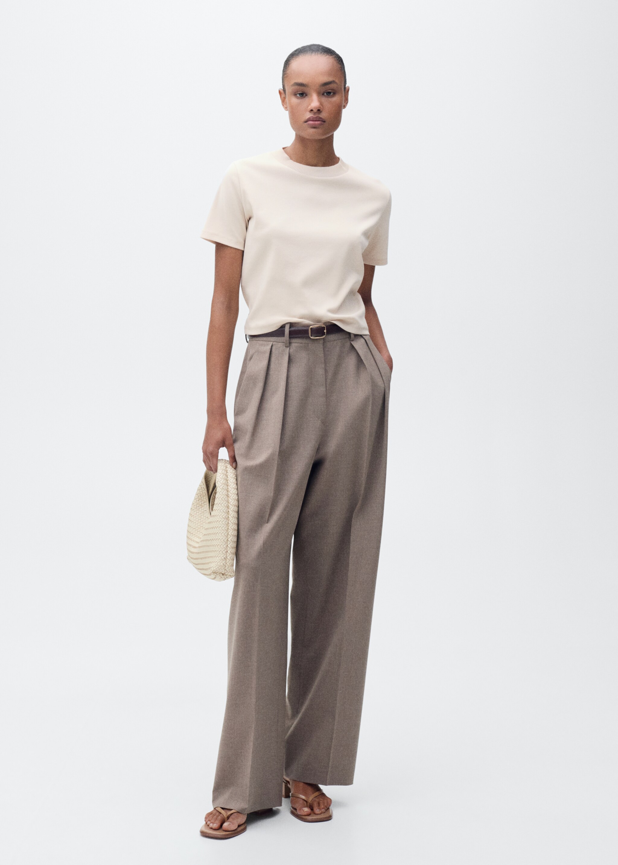 T-Shirt aus Baumwollmischung mit kurzen Ärmeln - Allgemeine Ansicht, Beige. Ref: 87015769-00.