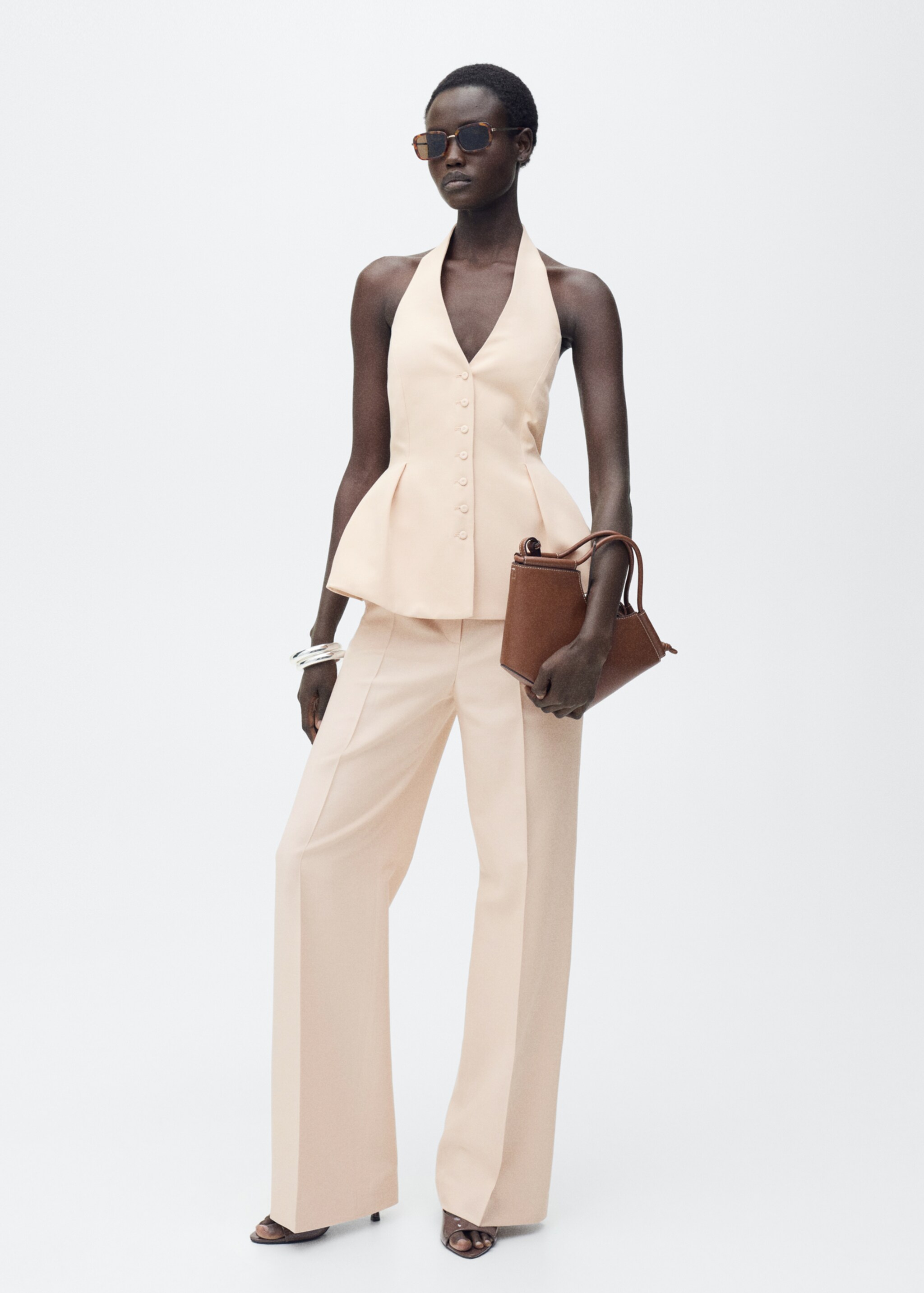 Rovné kalhoty k obleku - Celkový náhled, Nude. Ref: 87015771-00.