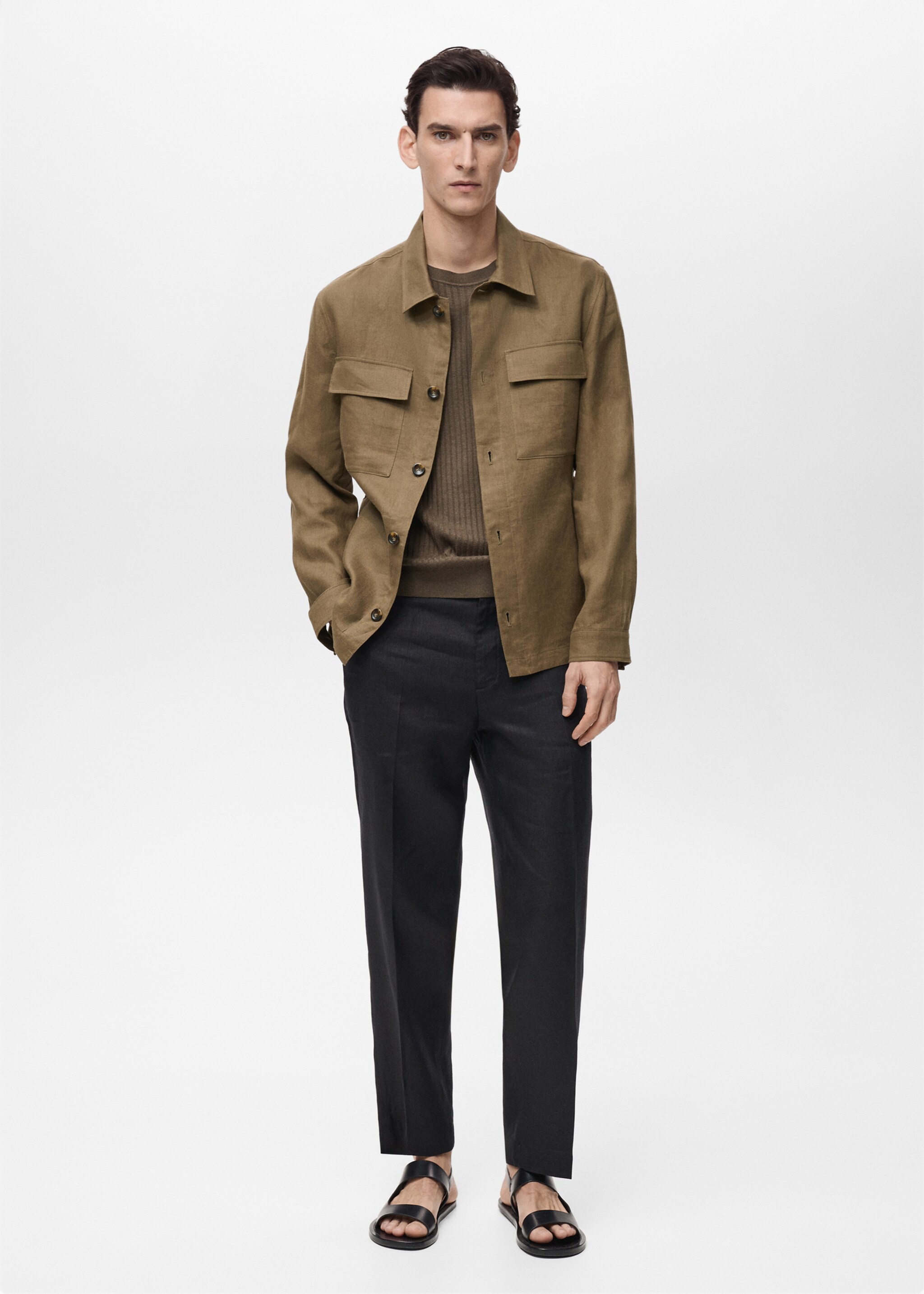 100% linen overshirt with pockets - General plane, Khaki. Ref: 87015922-00.