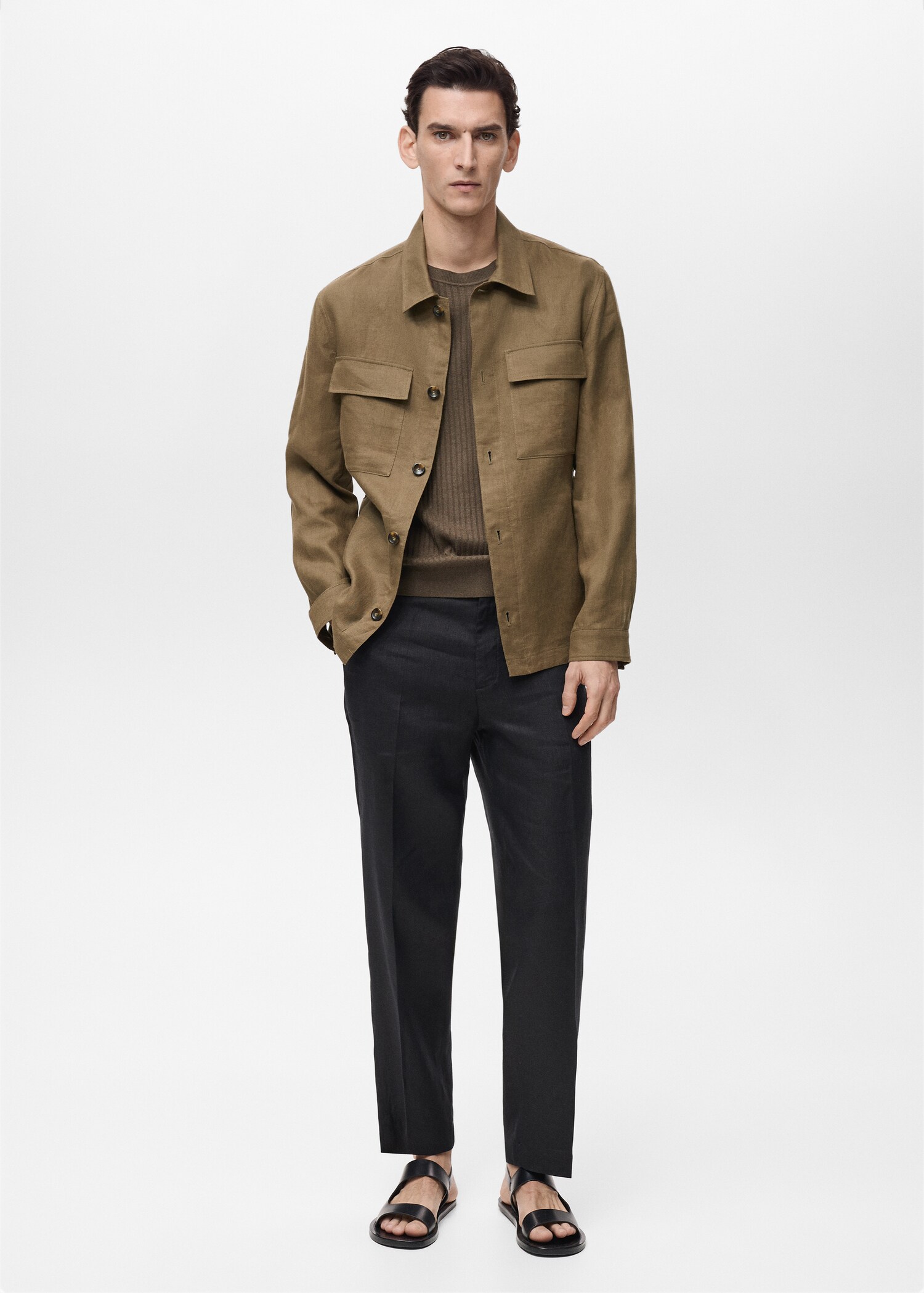 100% linen overshirt with pockets - General plane