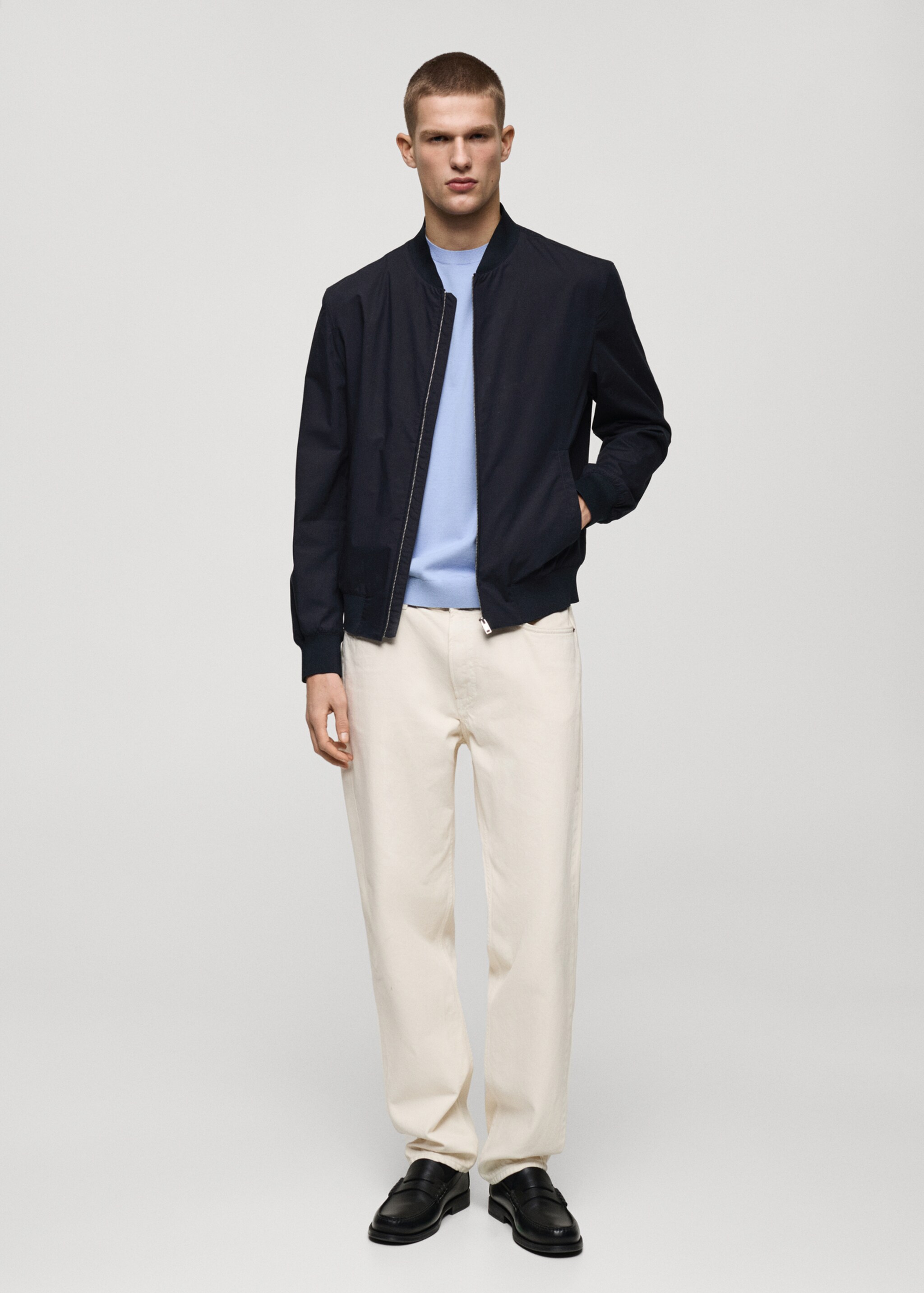 Bomberjacke aus 100 % Baumwolle - Allgemeine Ansicht, Dunkles Marineblau. Ref: 87015925-00.