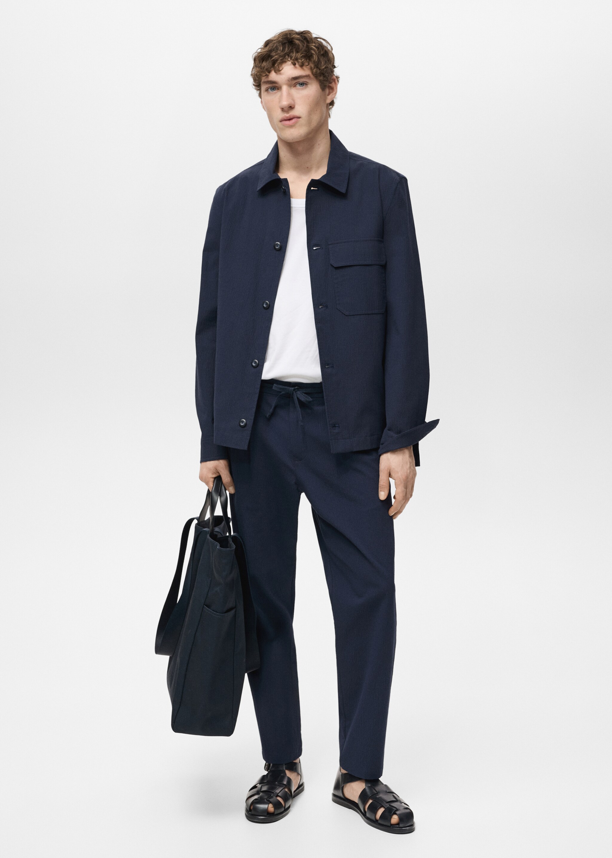 Cotton seersucker jacket - General plane, Dark Navy. Ref: 87015927-00.