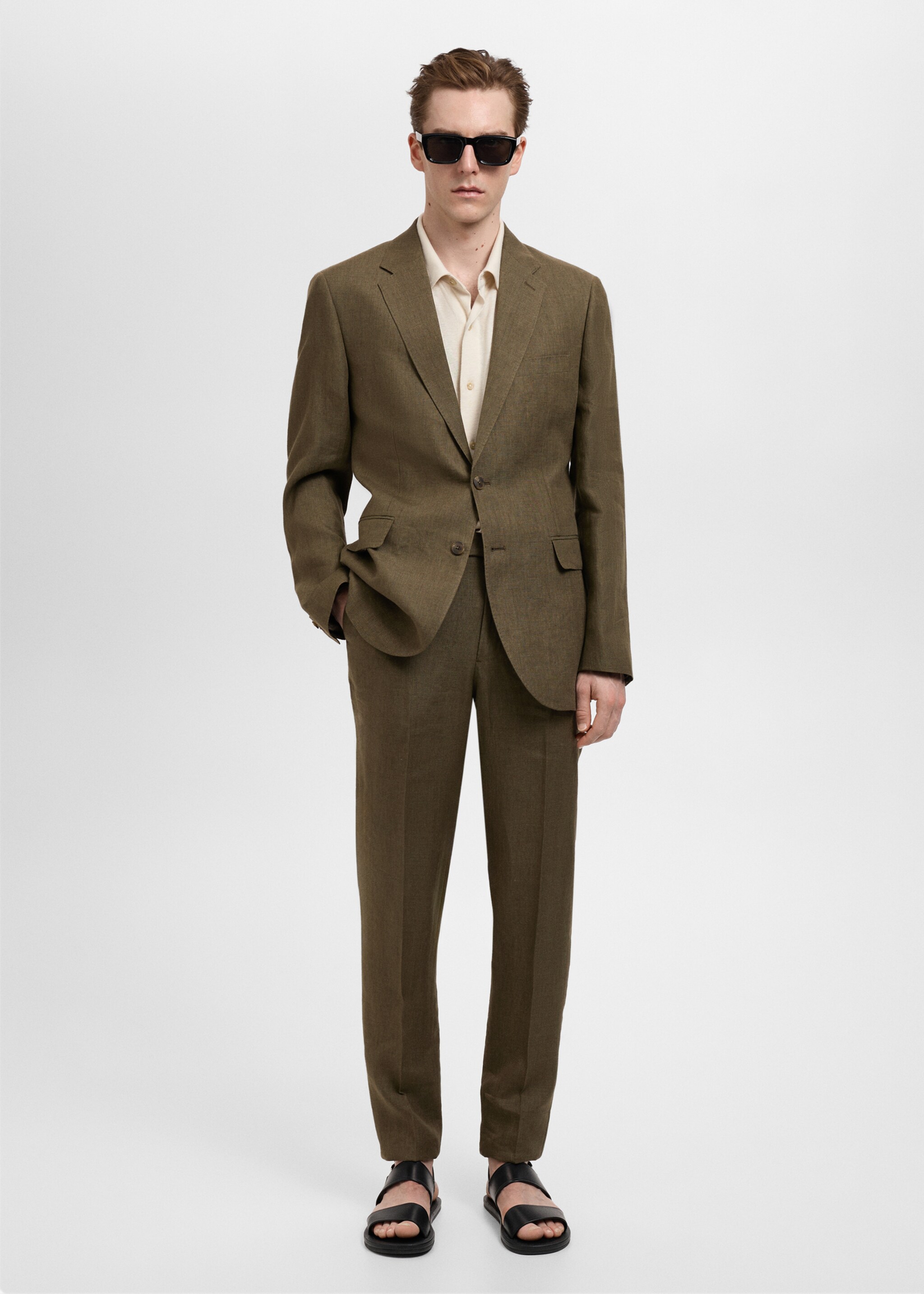 Amalfi 100% linen slim-fit suit trousers - General plane, Khaki. Ref: 87015937-00.