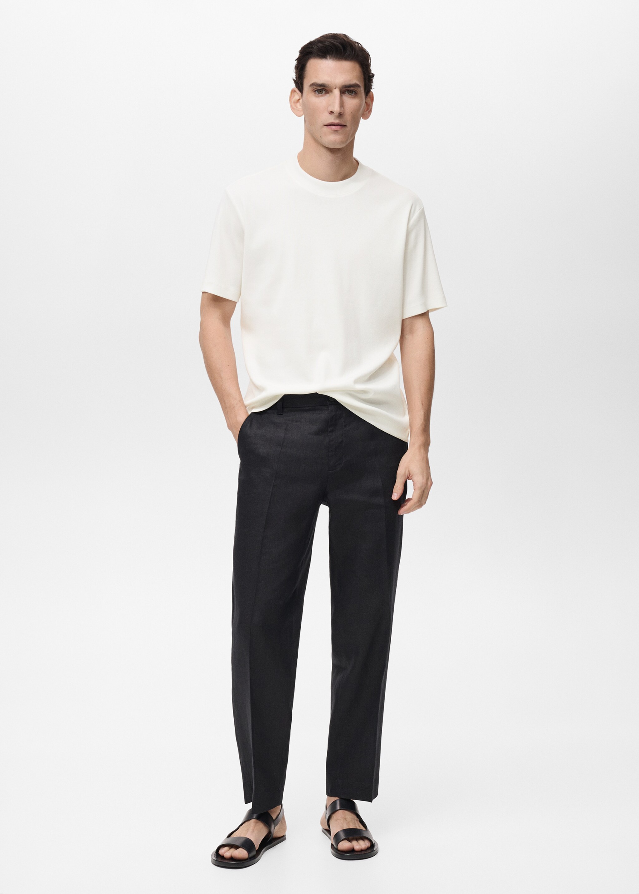 Regular fit ribbed cotton t-shirt - General plane, Ivory White. Ref: 87015940-00.