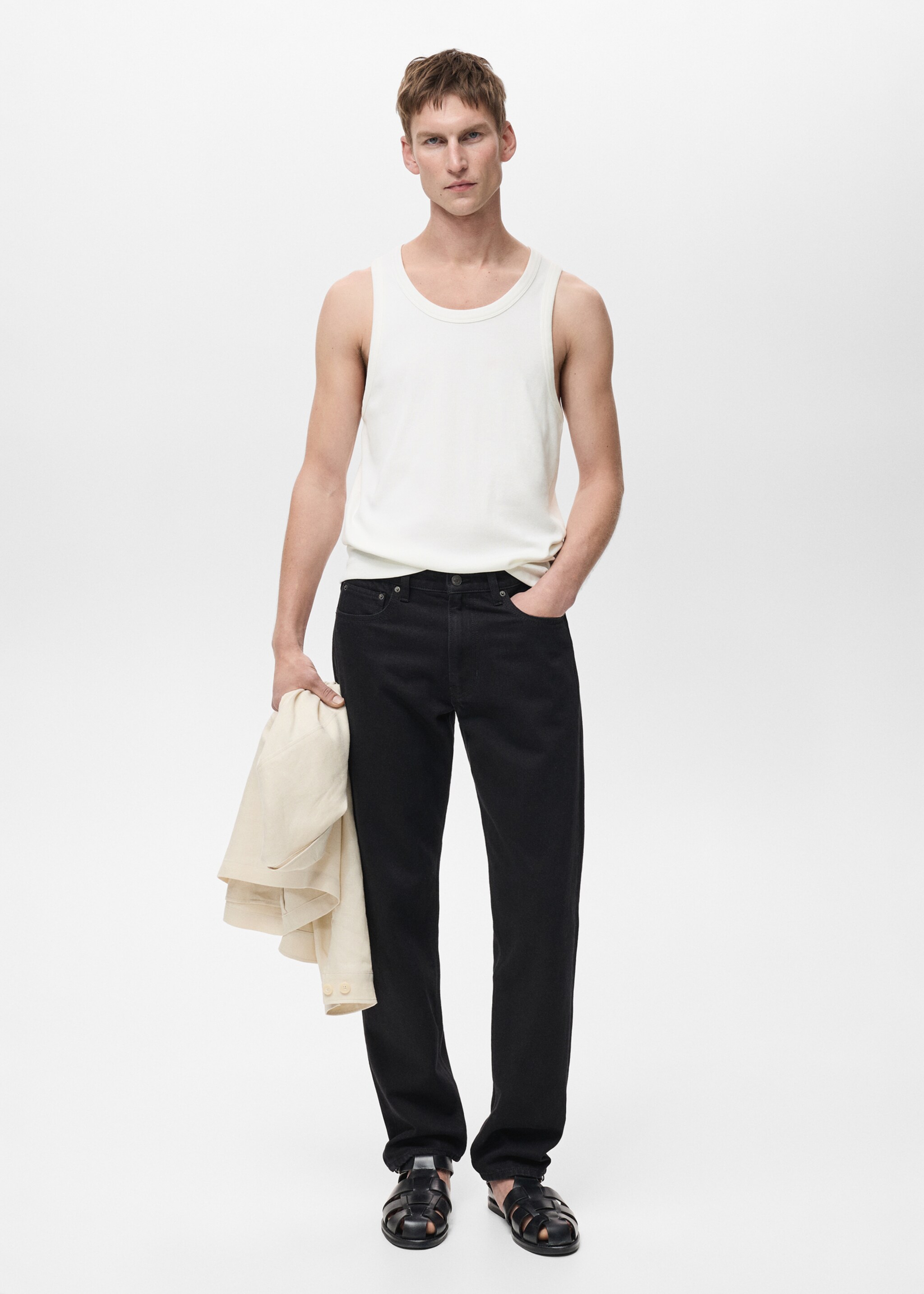 Žebrované tílko slim fit - Celkový náhled, Bílá. Ref: 87015941-00.