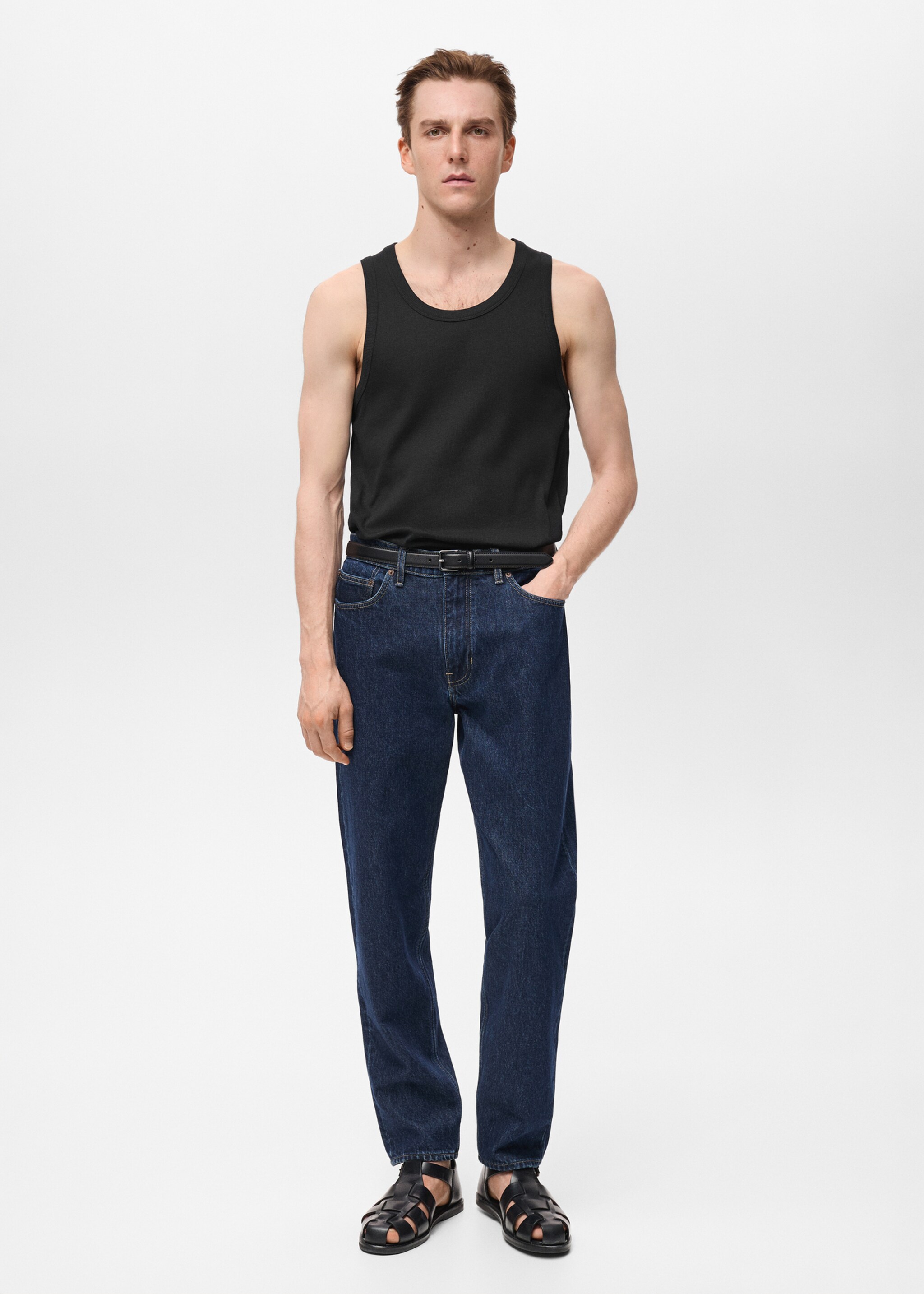 Slim-fit ribbed tank top - General plane, Black. Ref: 87015941-00.