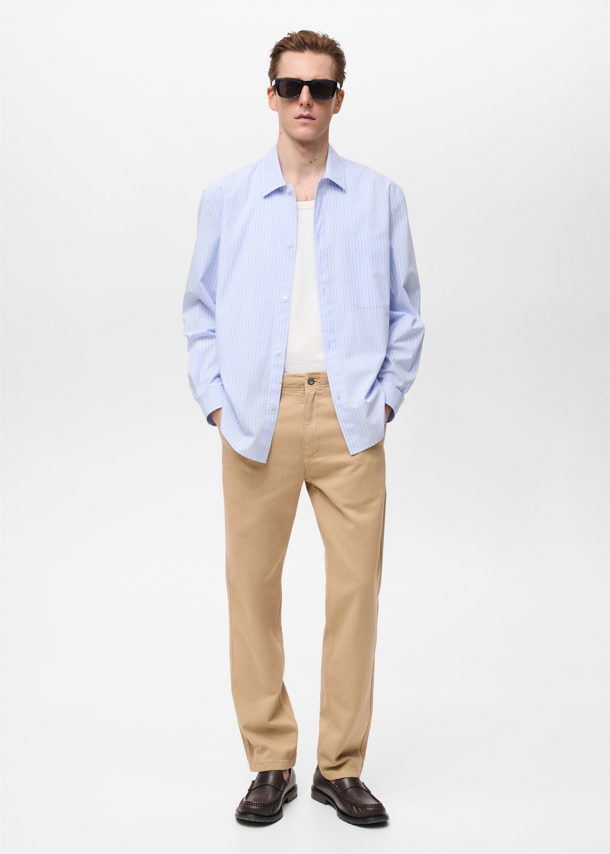 Gestreept regular-fit overhemd 100% katoen - Overzichtstekening, Hemelsblauw. Ref: 87015942-00.