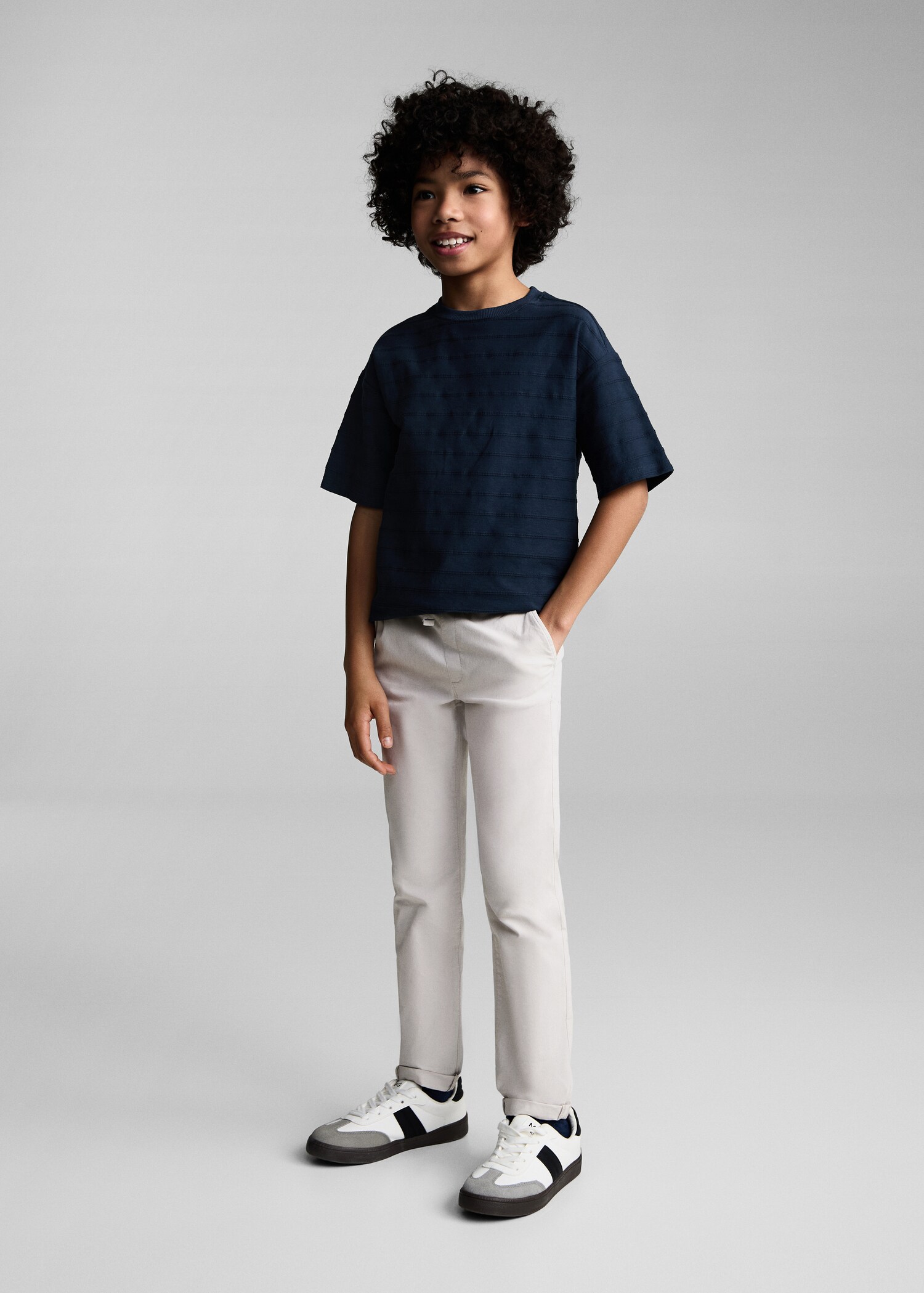 Camiseta algodón rayas relieve - Plano general