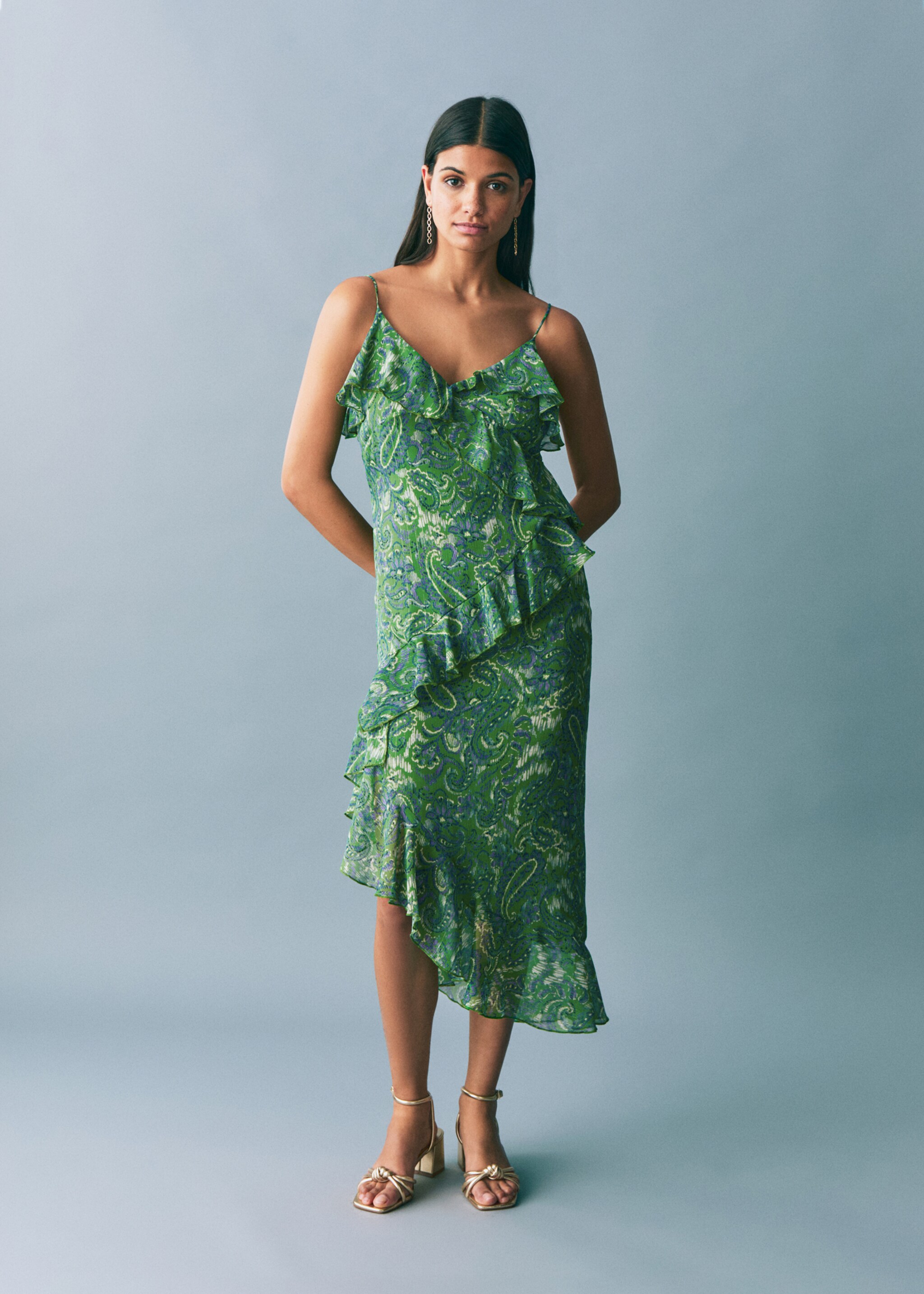 Volang tryck klänning - Allmän bild, Grön. Ref: 87016373-00.