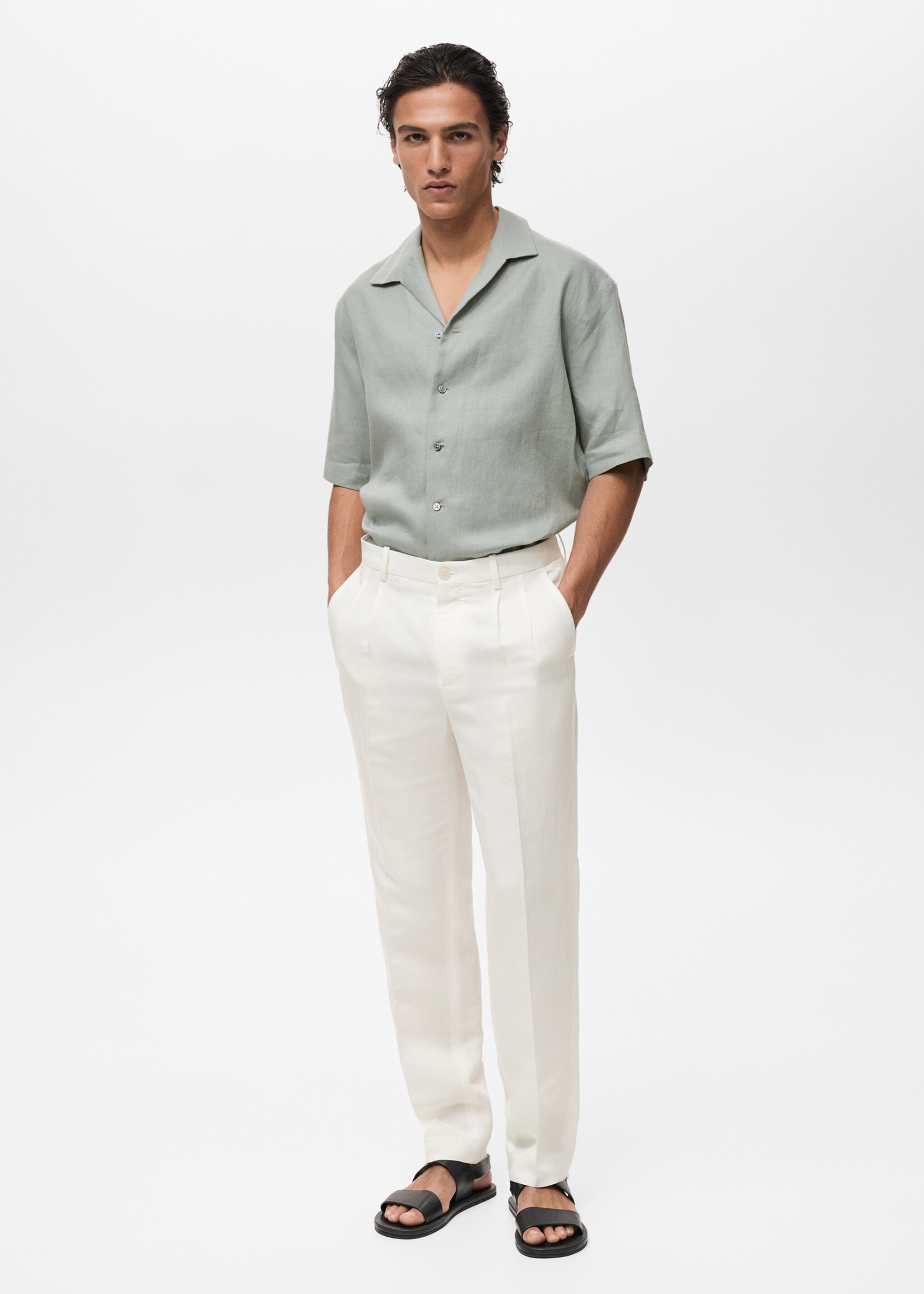 Linen-blend pleated trousers - General plane, Off White. Ref: 87017895-00.