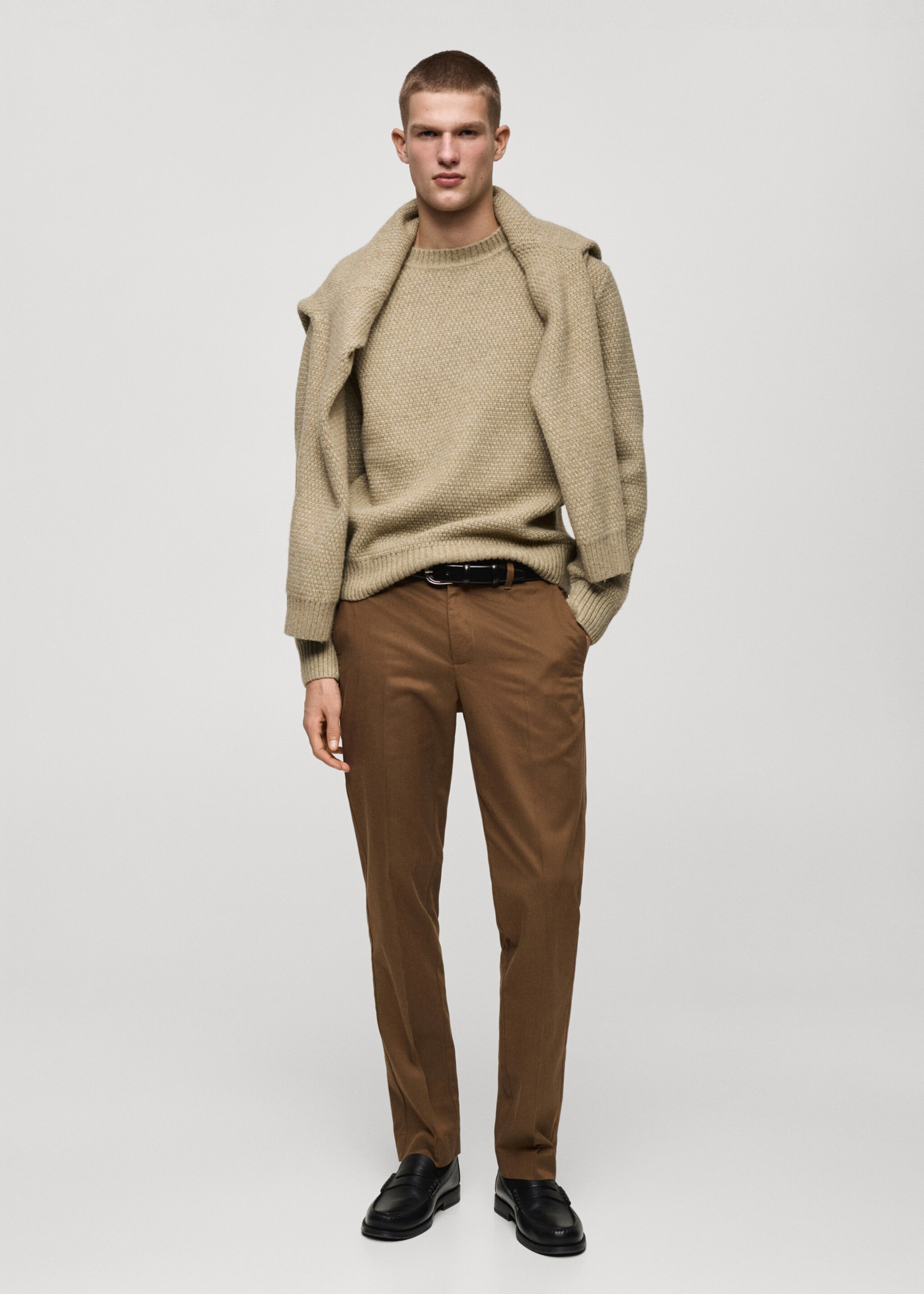 Regular-fit cotton trousers - General plane, Brown. Ref: 87020252-00.