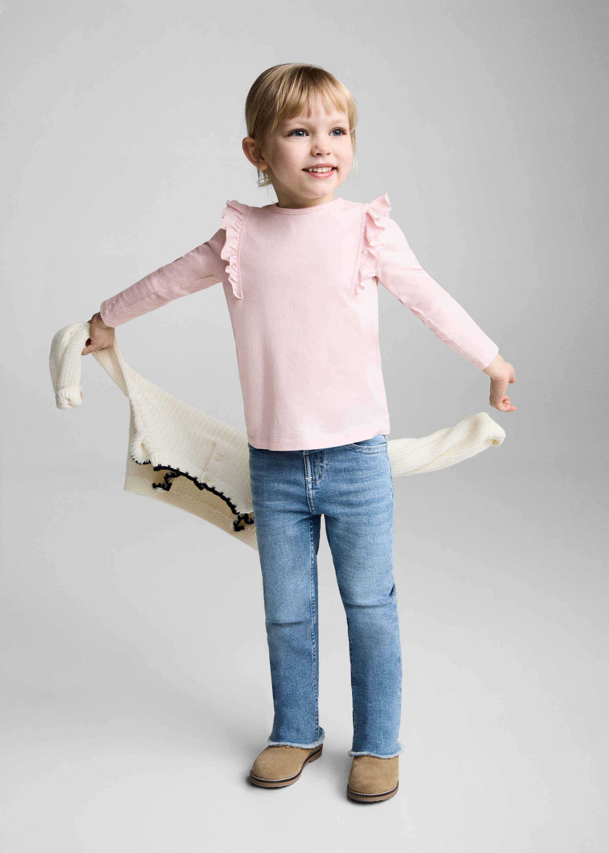 Long -sleeved t-shirt with ruffles - General plane, Pink. Ref: 87020446-00.