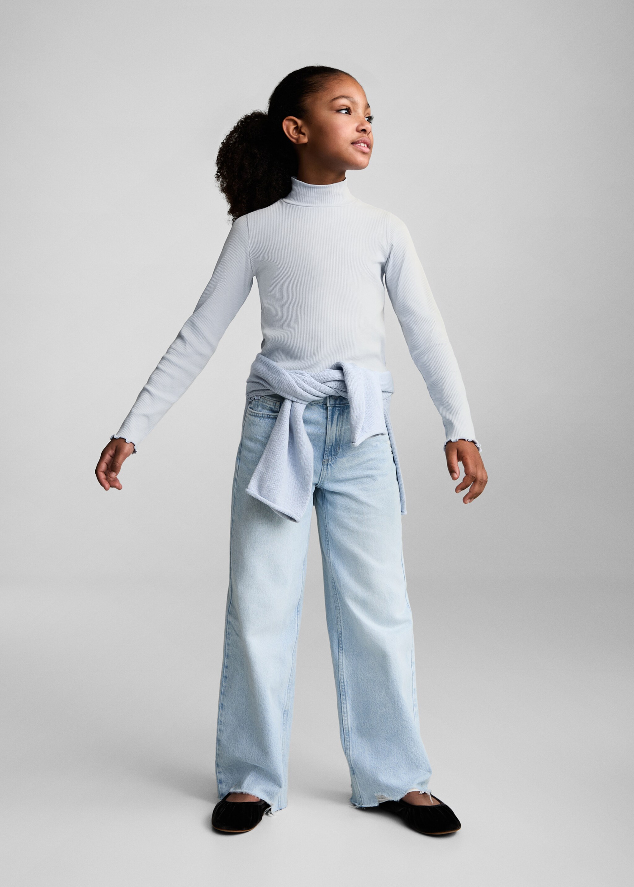 Ribbad t-shirt hög krage - Allmän bild, Himmelblå. Ref: 87020447-00.