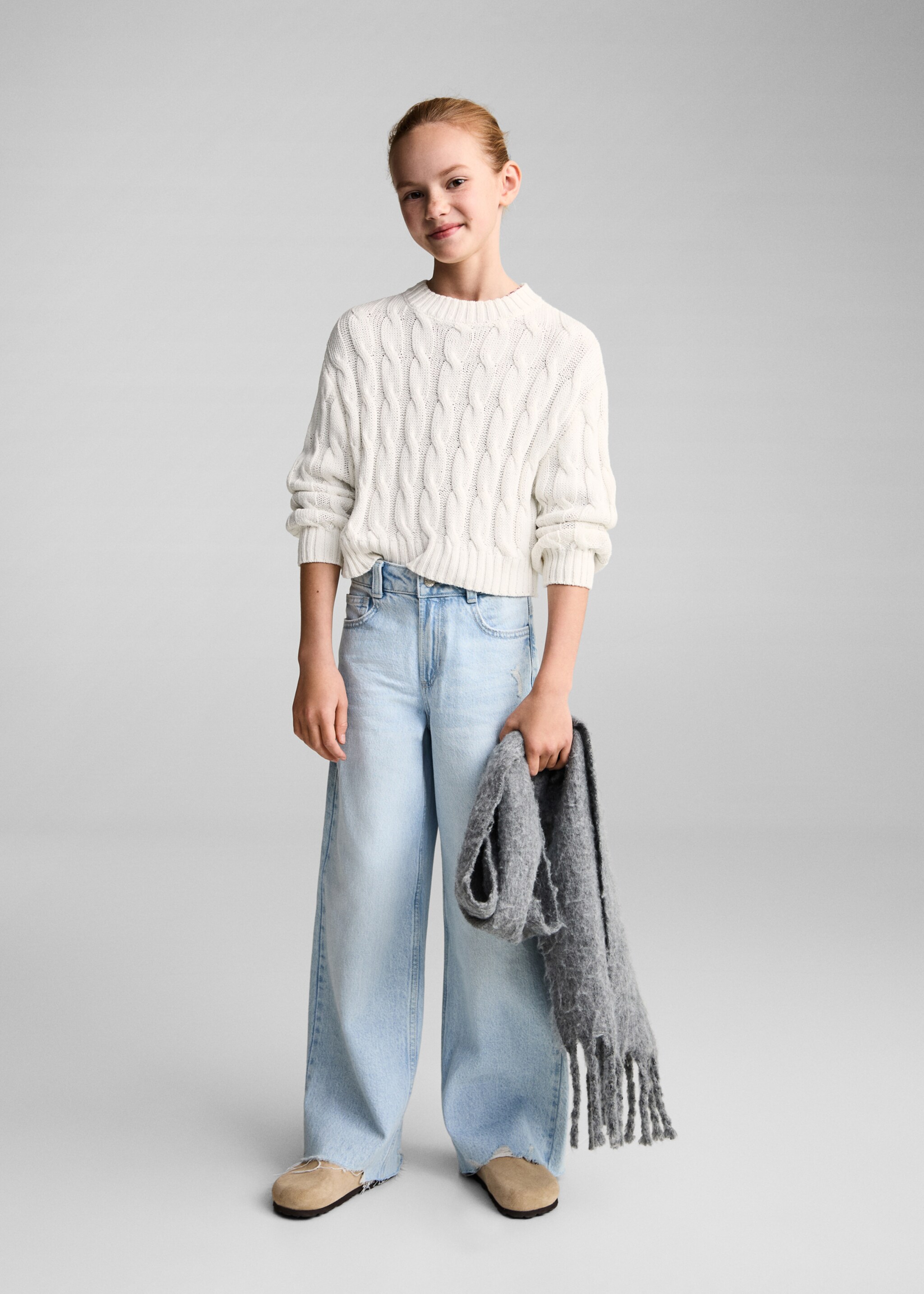 Pullover mit Zopfmuster - Allgemeine Ansicht, Ecru. Ref: 87020458-00.