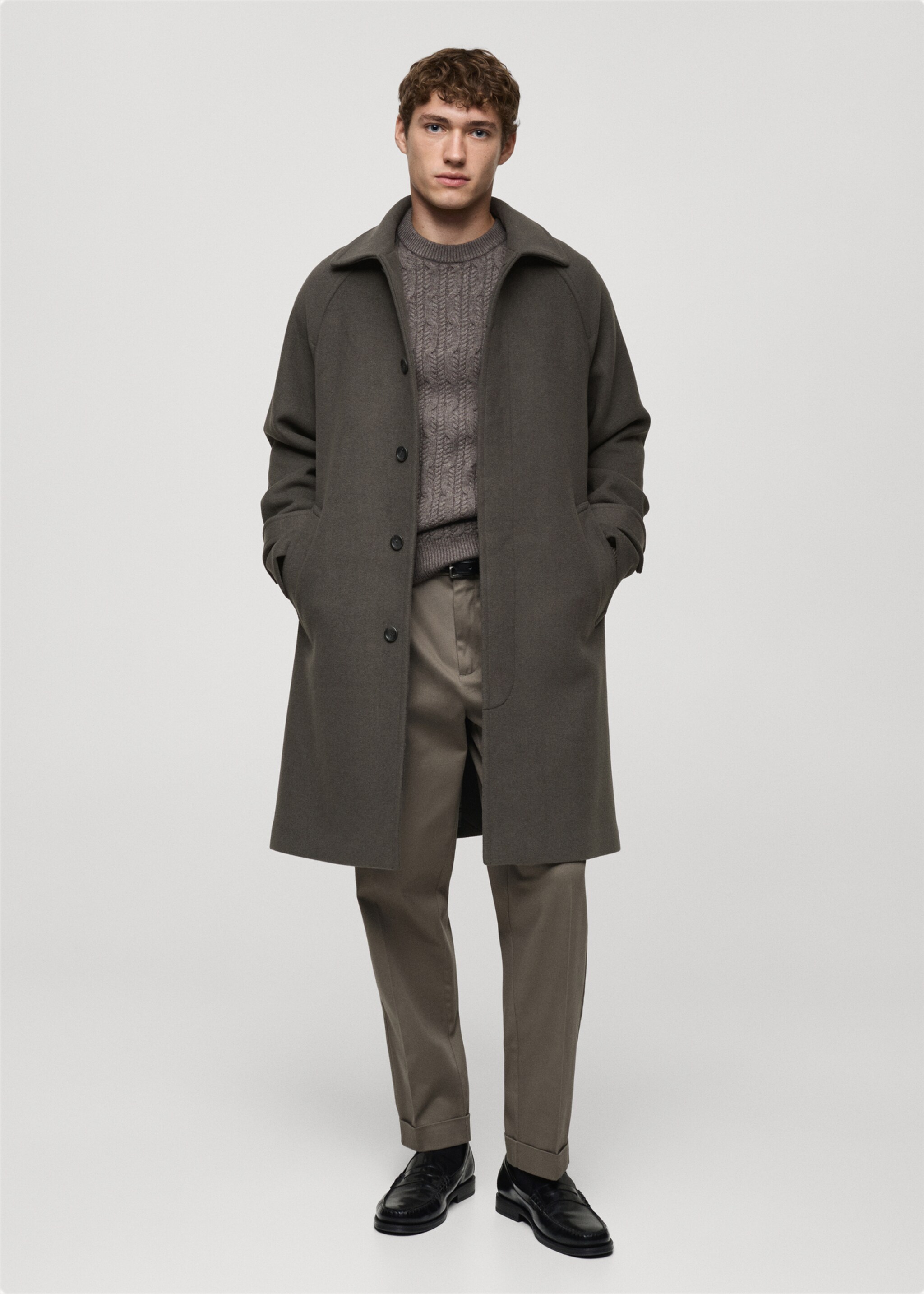 Long recycled wool coat - General plane, Khaki. Ref: 87020576-00.