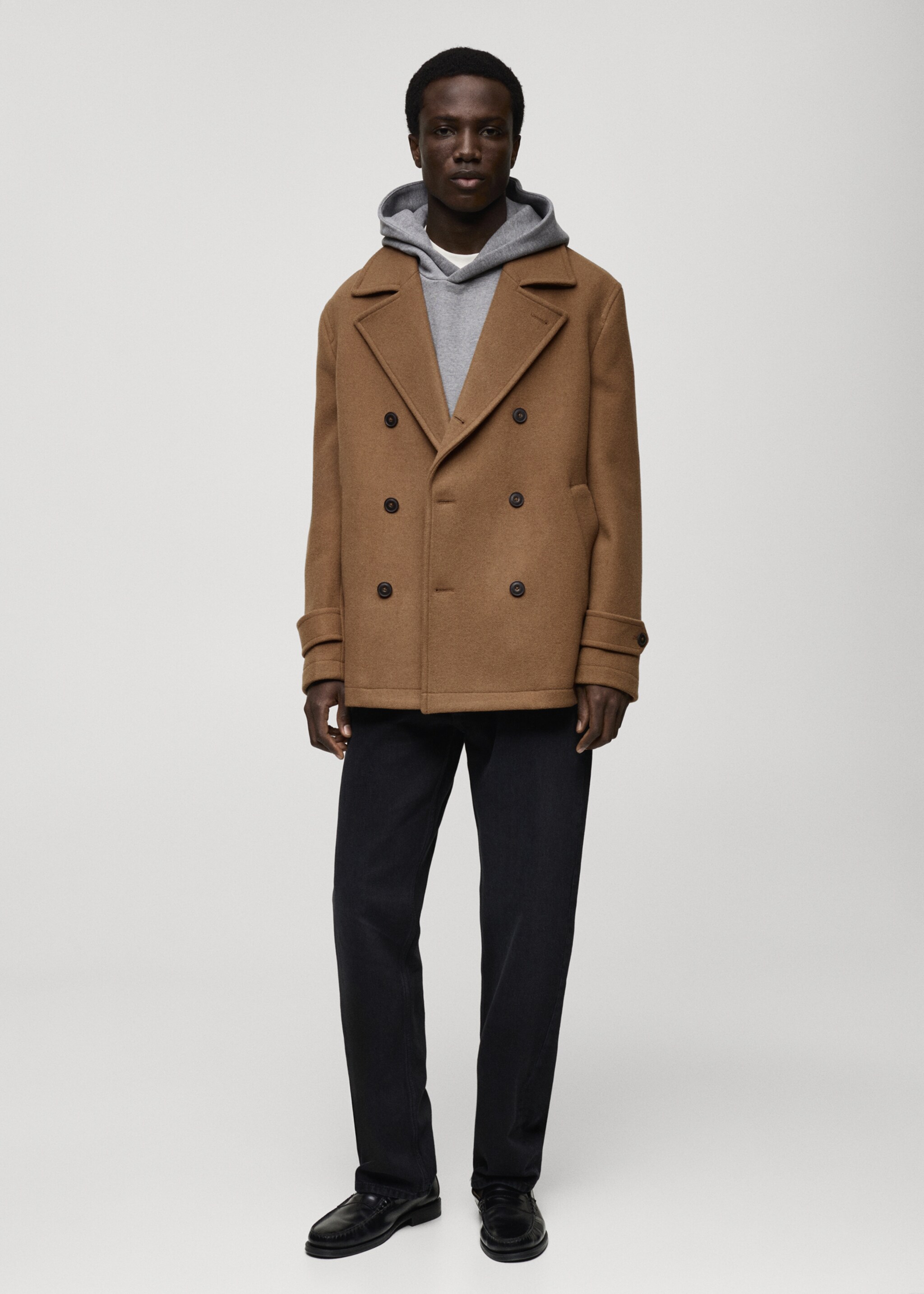 Wool double-breasted coat - General plane, Medium Brown. Ref: 87020579-00.