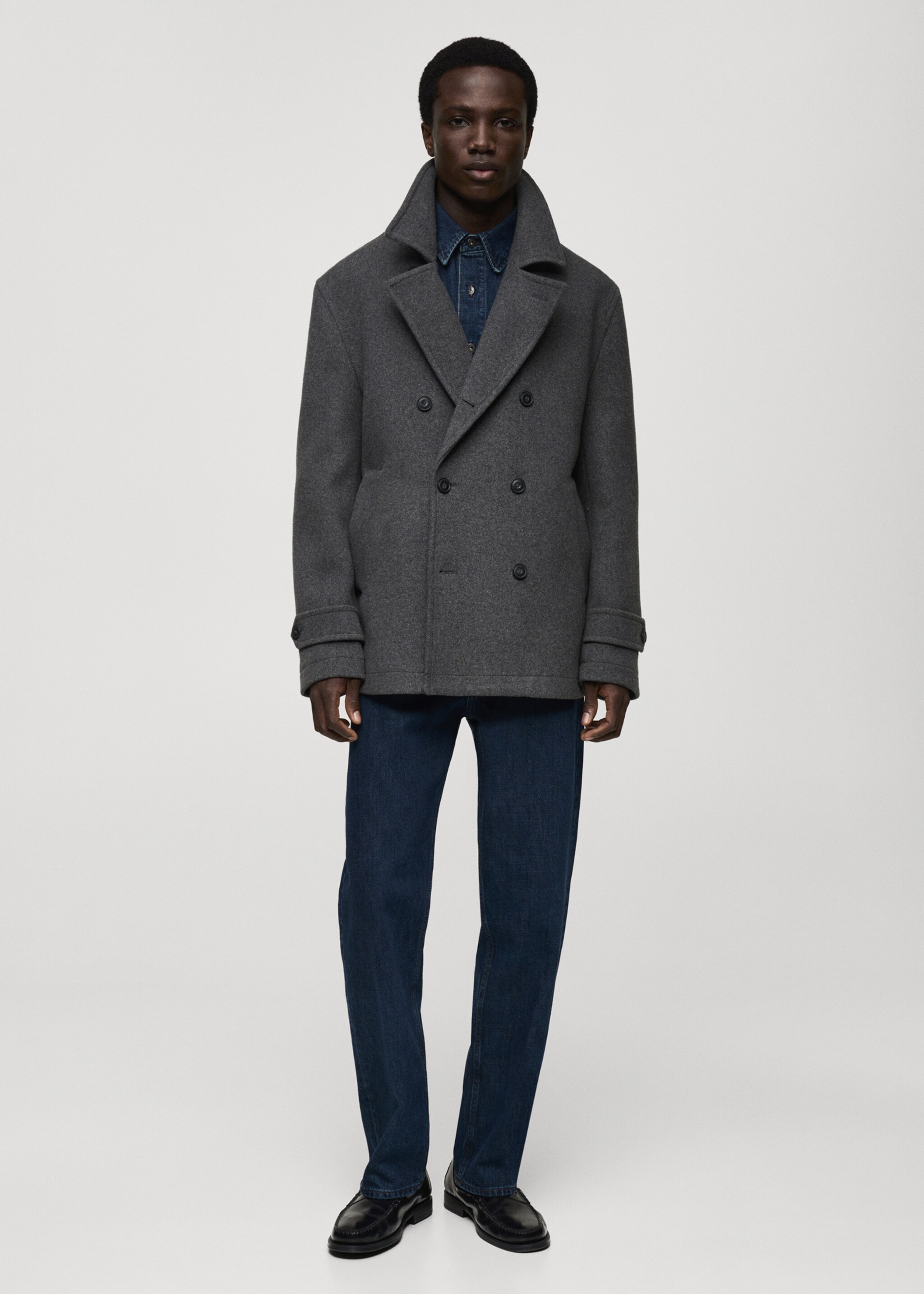 Abrigo lana cruzado - Plano general, Gris medio vigoré. Ref: 87020579-00.