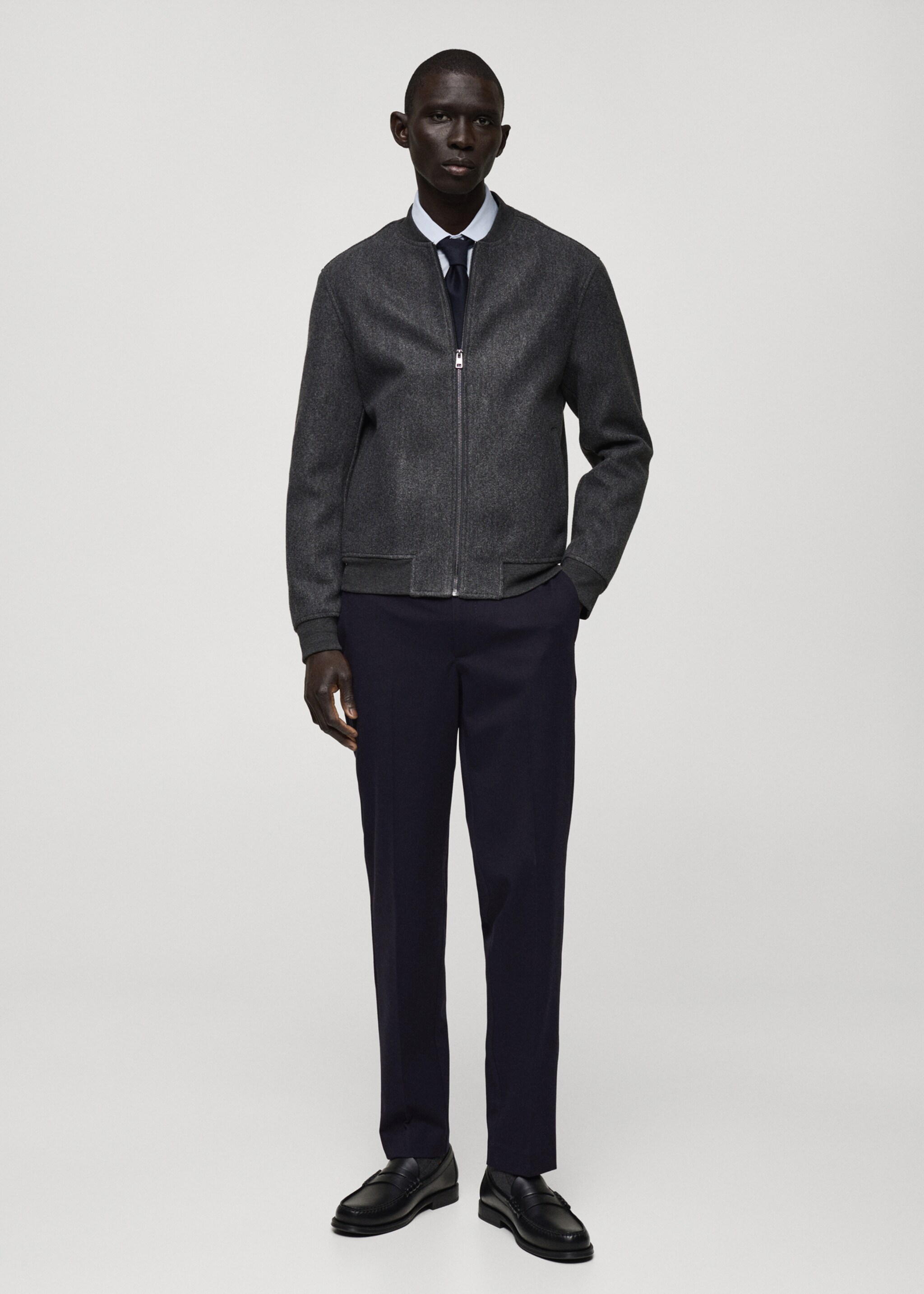 Flanelové kalhoty slim fit - Celkový náhled, Námořnická modrá. Ref: 87020584-00.