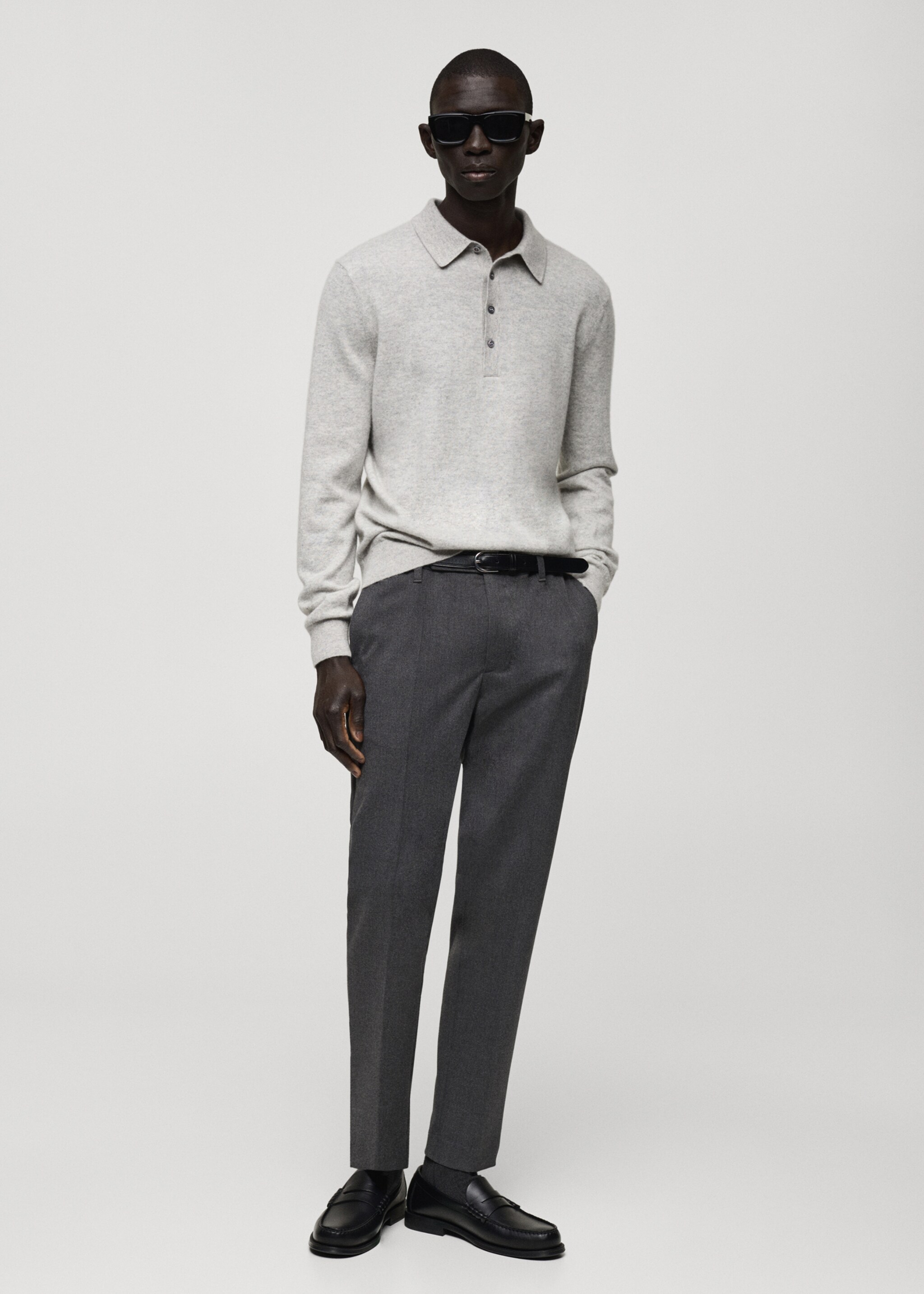 Flanelové kalhoty slim fit - Celkový náhled, Šedá. Ref: 87020584-00.