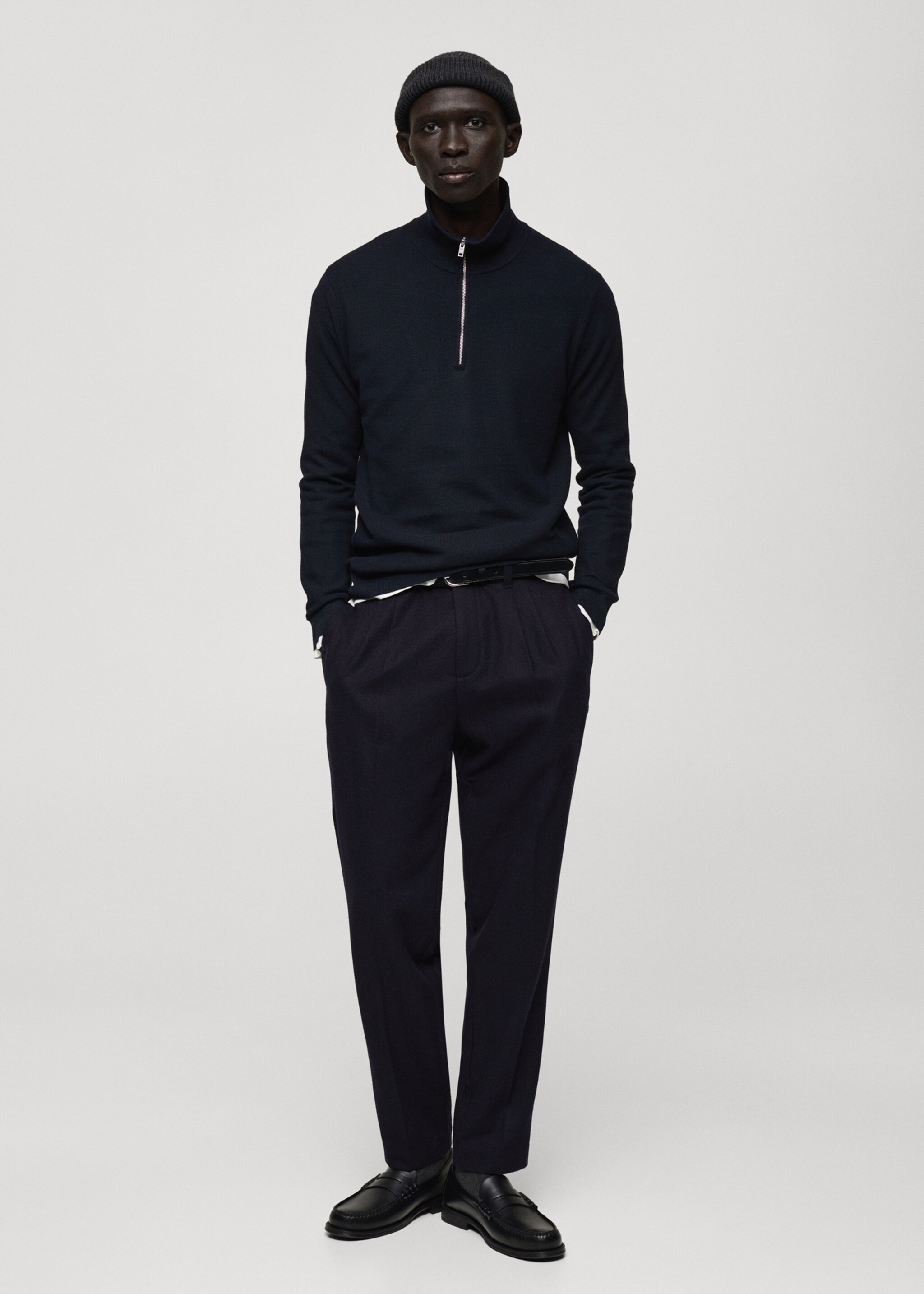 Rollkragenpullover mit Mikrostruktur - Allgemeine Ansicht, Dunkles Marineblau. Ref: 87020600-00.