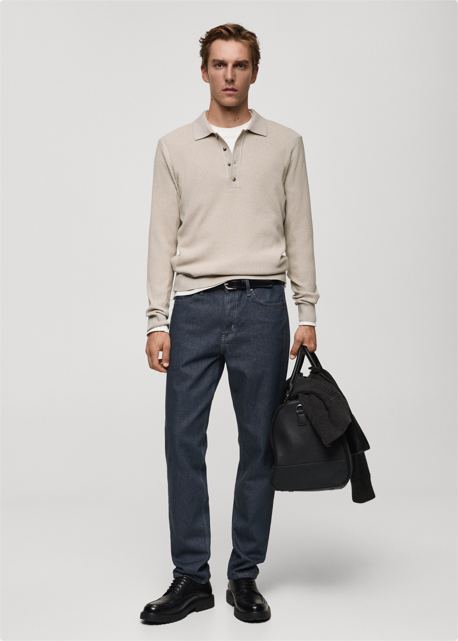 Cotton-blend ribbed polo sweater - General plane