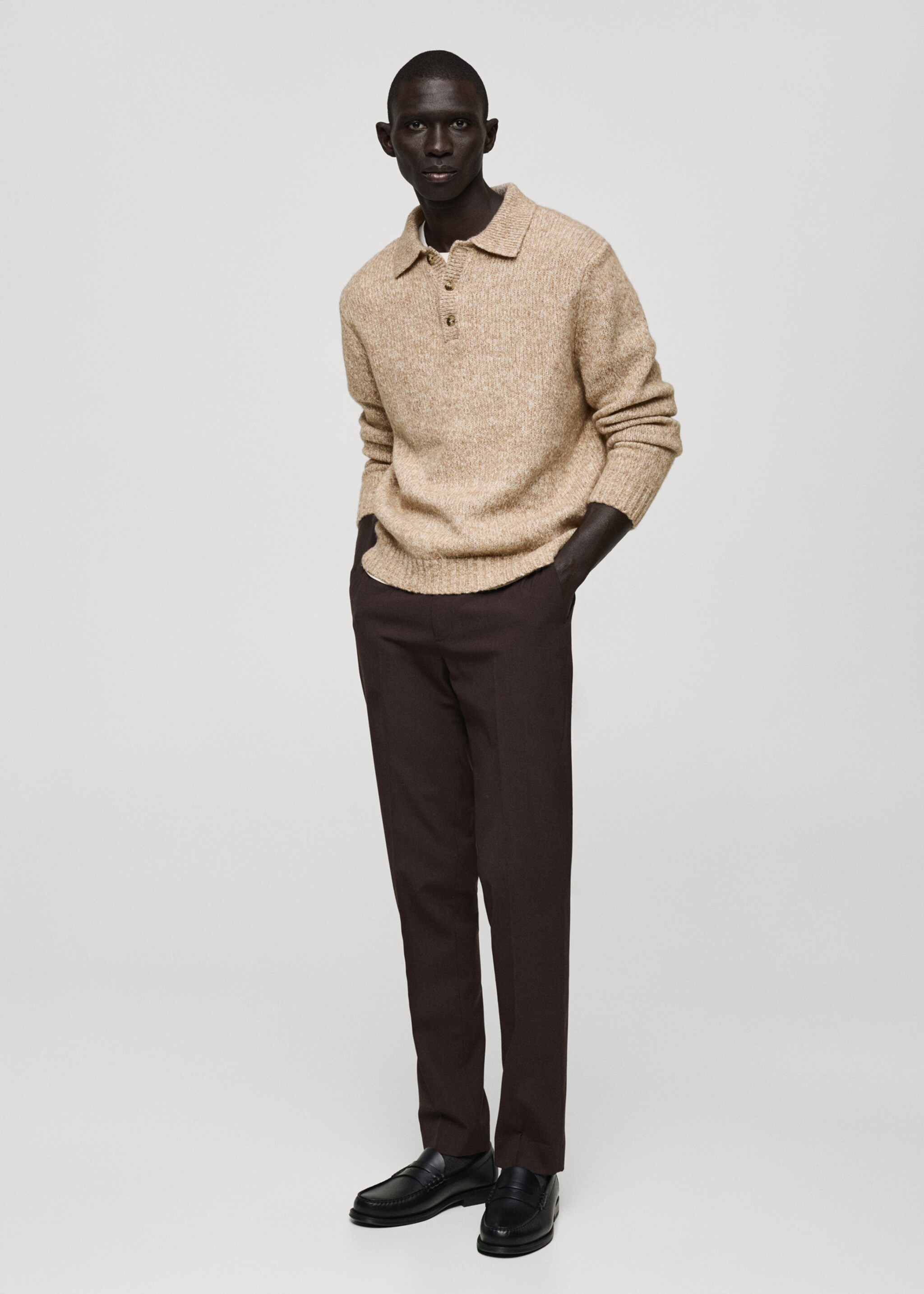 Pull-over polo maille laine mélangée - Plan général, Gris vison. Ref: 87020604-00.