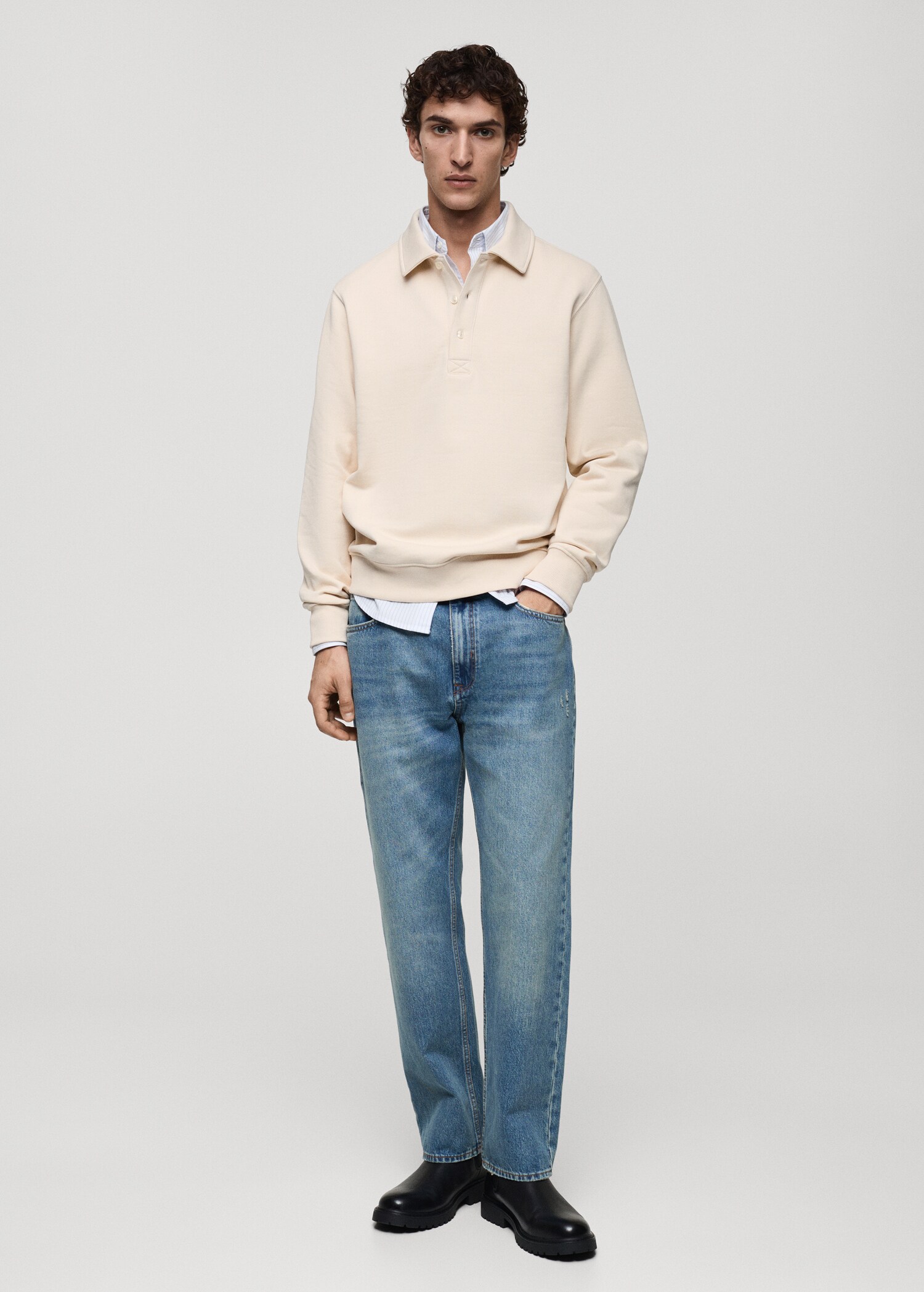 Polo-Sweatshirt mit angerauter Innenseite und regulärer Passform - Allgemeine Ansicht