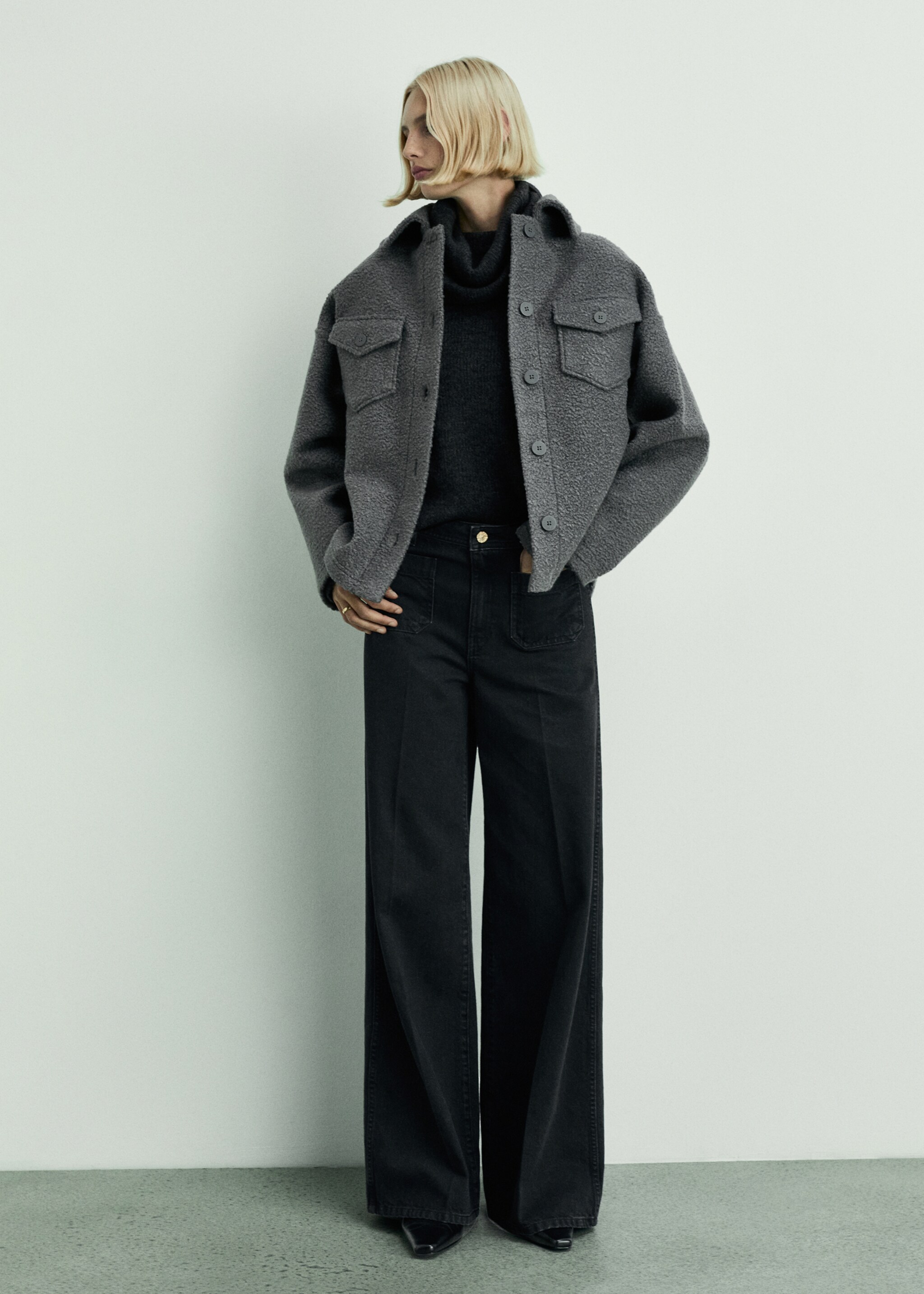 Wideleg jeans met zakken - Overzichtstekening, Black denim. Ref: 87020637-00.