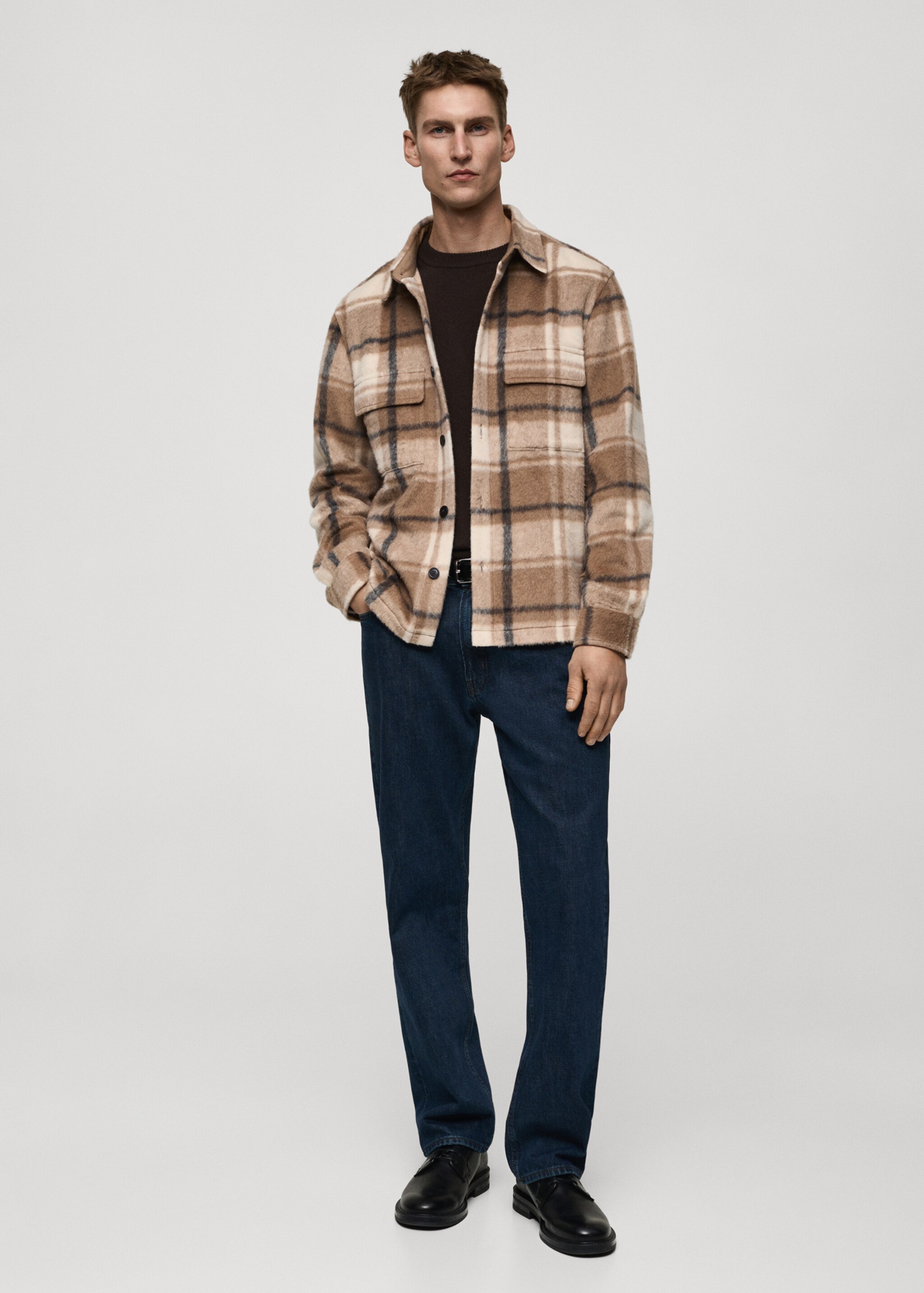 Check flannel textured overshirt - General plane, Beige. Ref: 87020644-00.
