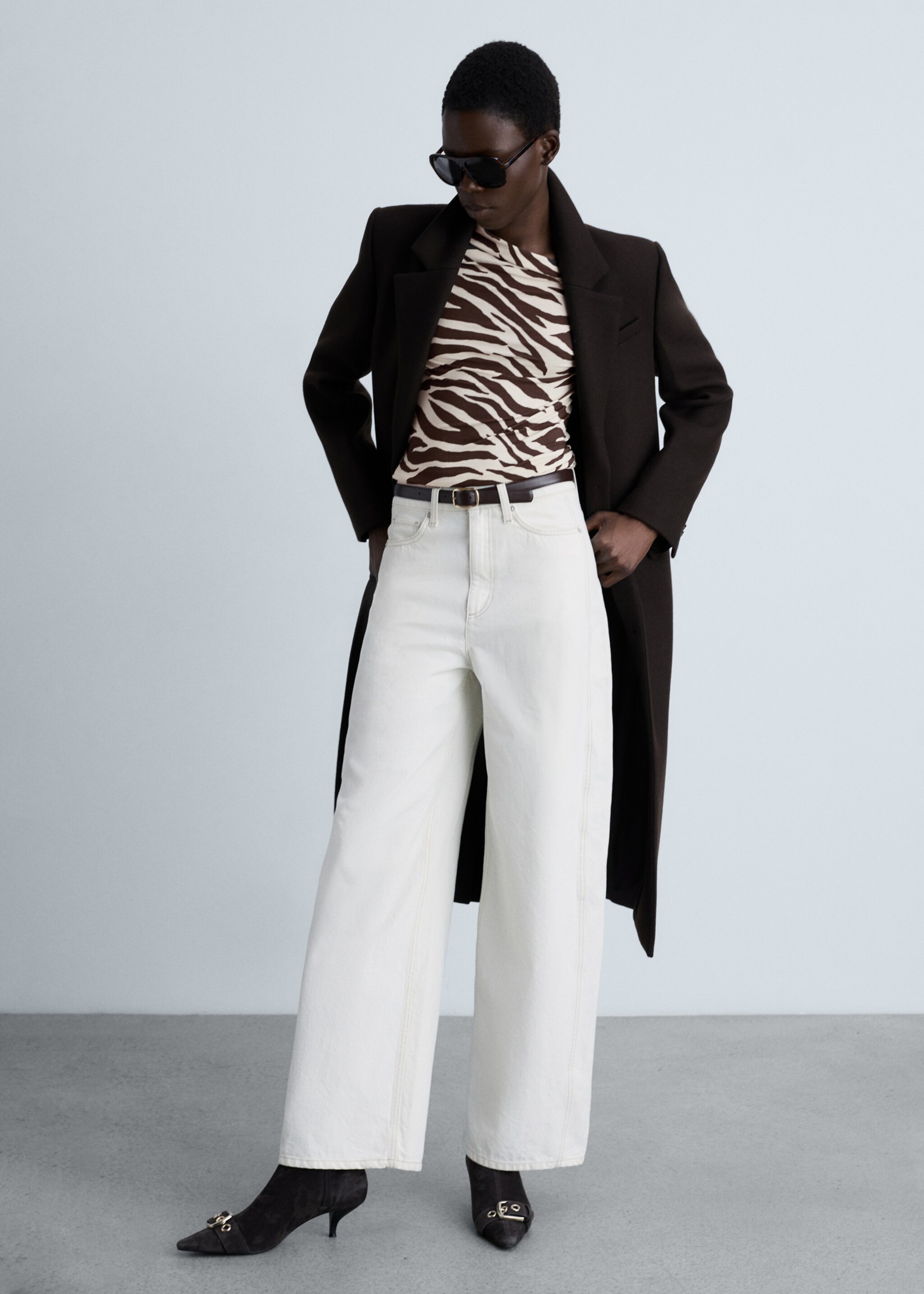 Zebra-print asymmetrical-neck t-shirt - General plane, Brown. Ref: 87020656-00.