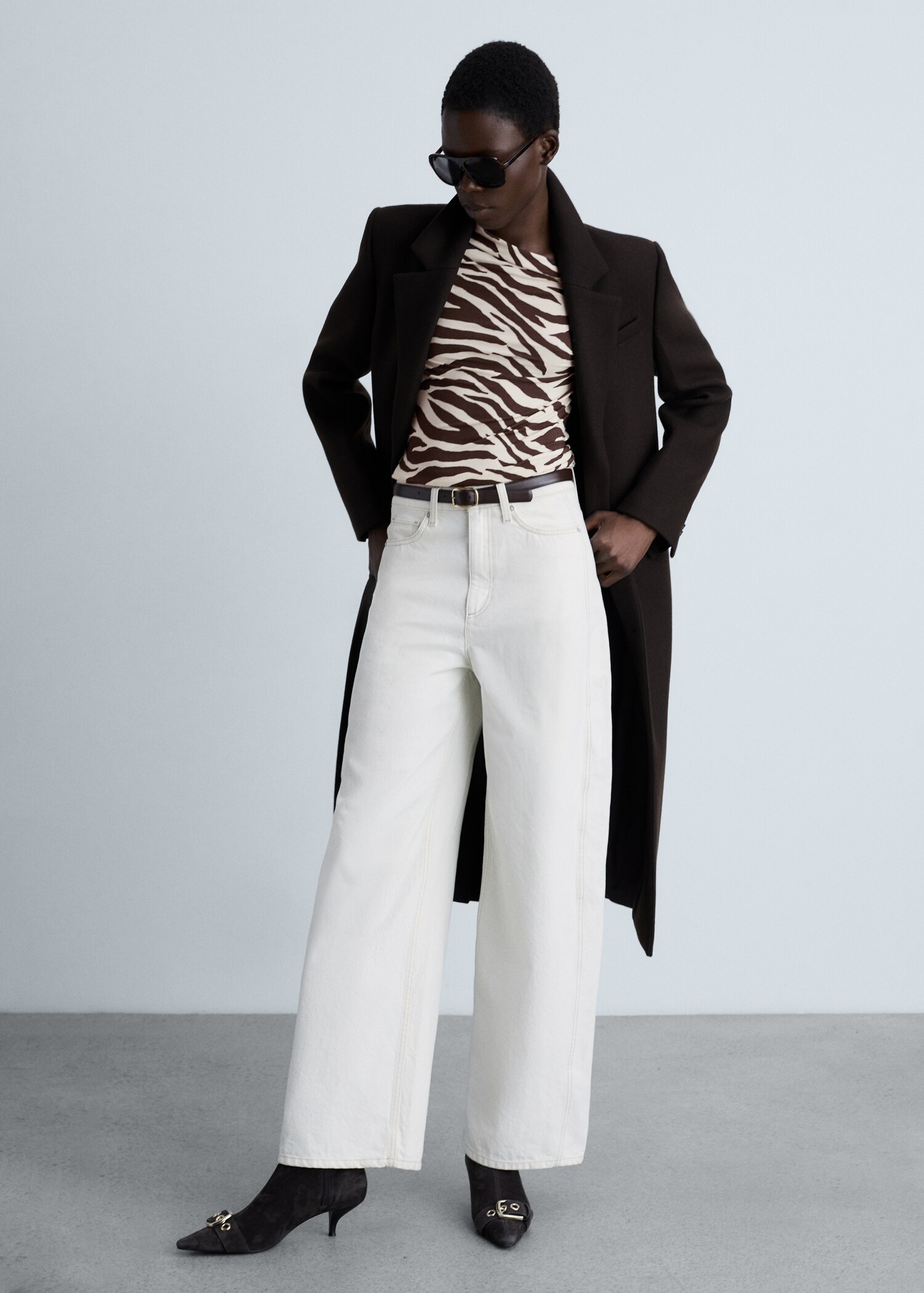 Zebra-print asymmetrical-neck t-shirt - General plane