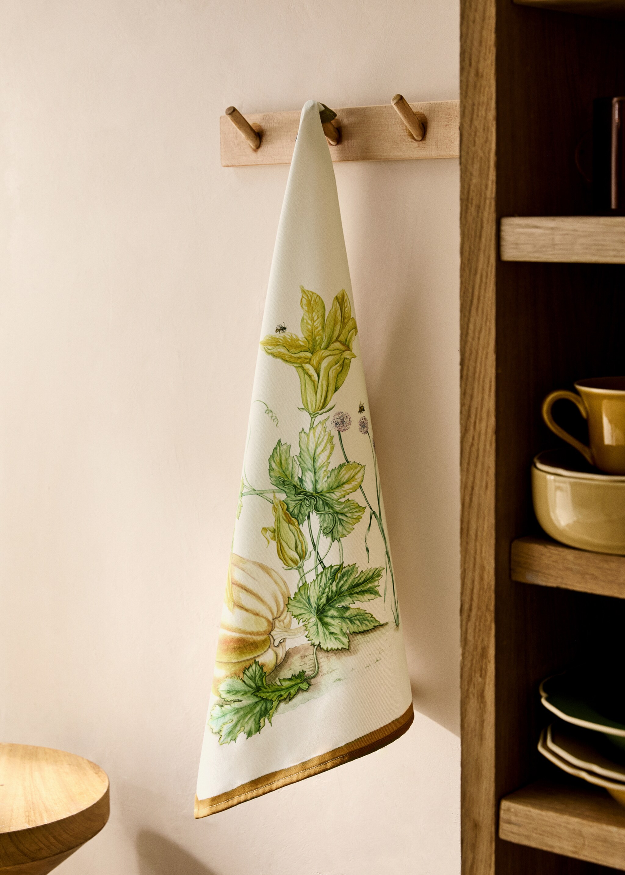 Cotton kitchen towel with vegetable print - General plane, Light Blue. Ref: 87020658-00.