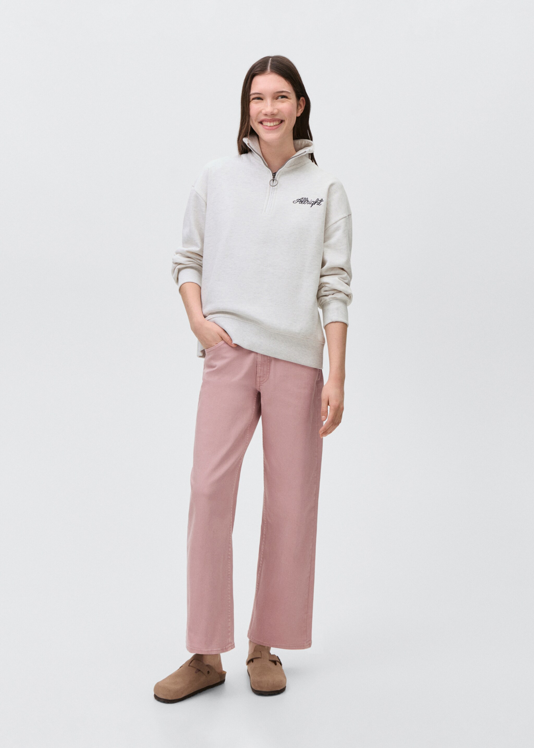 Jeans culotte mid-waist comfort - General plane, Pastel Pink. Ref: 87021048-00.