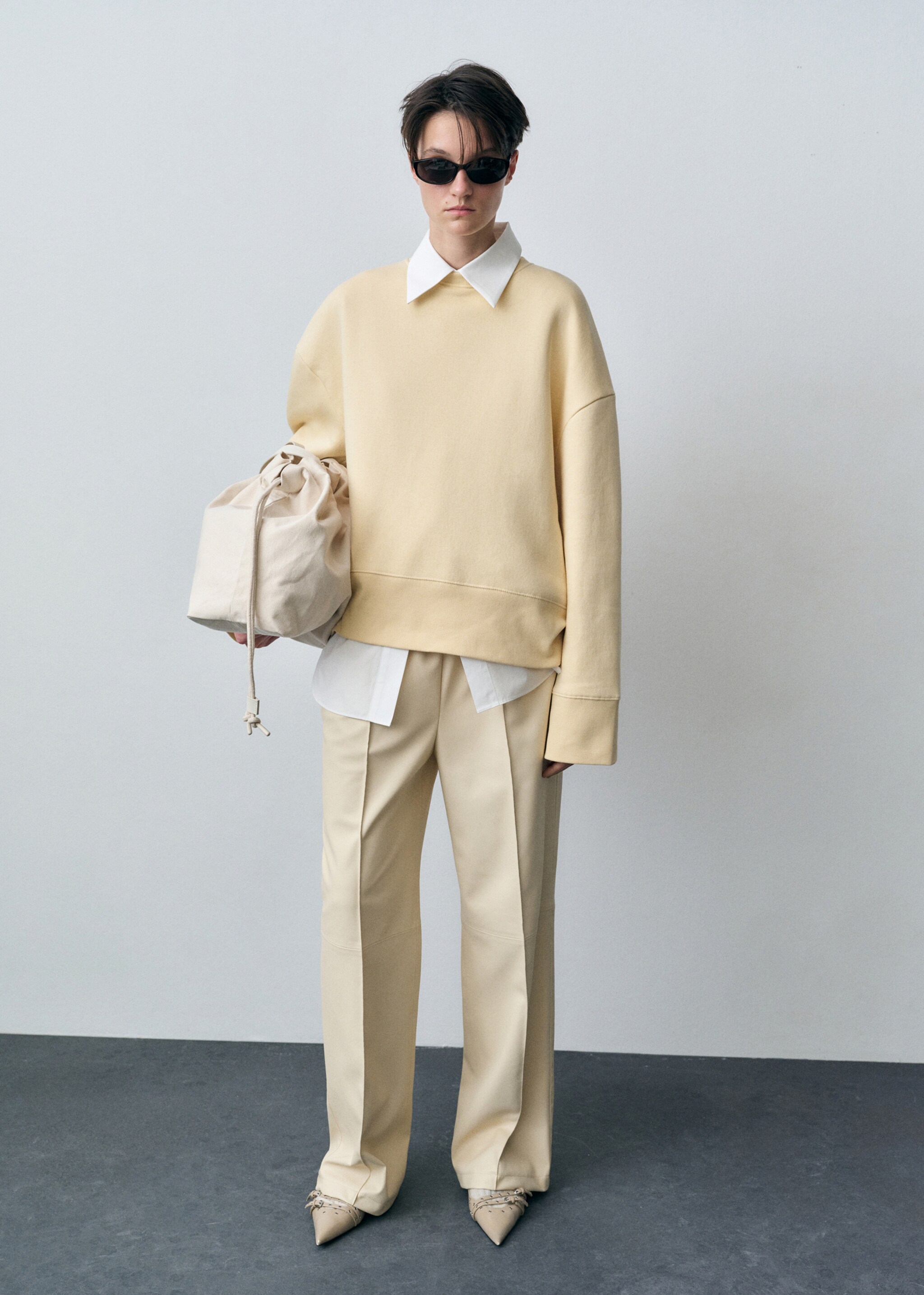 Wide leg faux-leather trousers - General plane, Ecru. Ref: 87022539-00.