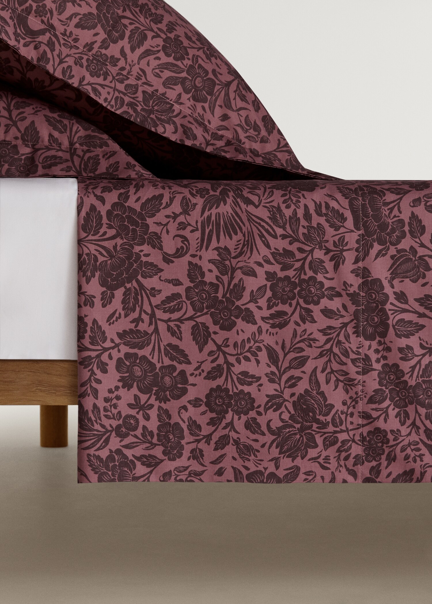 Percale cotton printed two-tone floral flat sheet Single bed - General plane