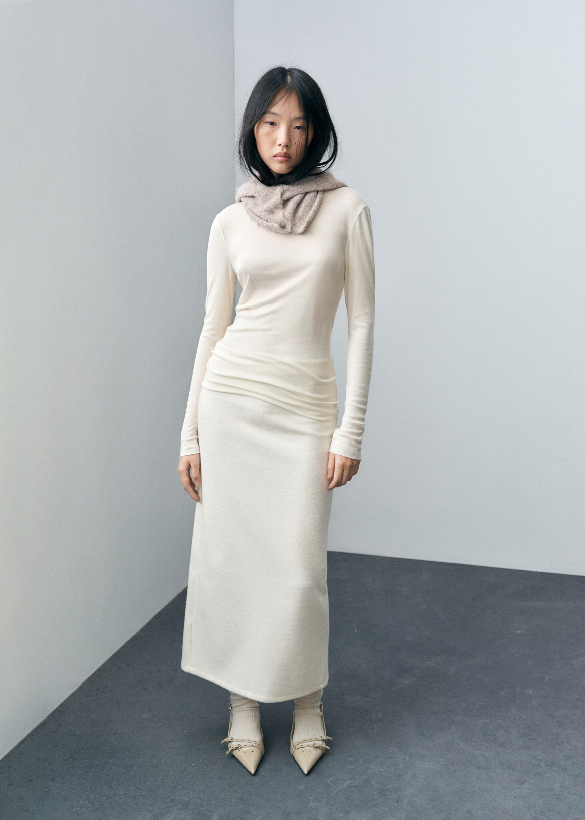 Camiseta manga larga cuello perkins - Plano general, Crudo. Ref: 87023282-00.