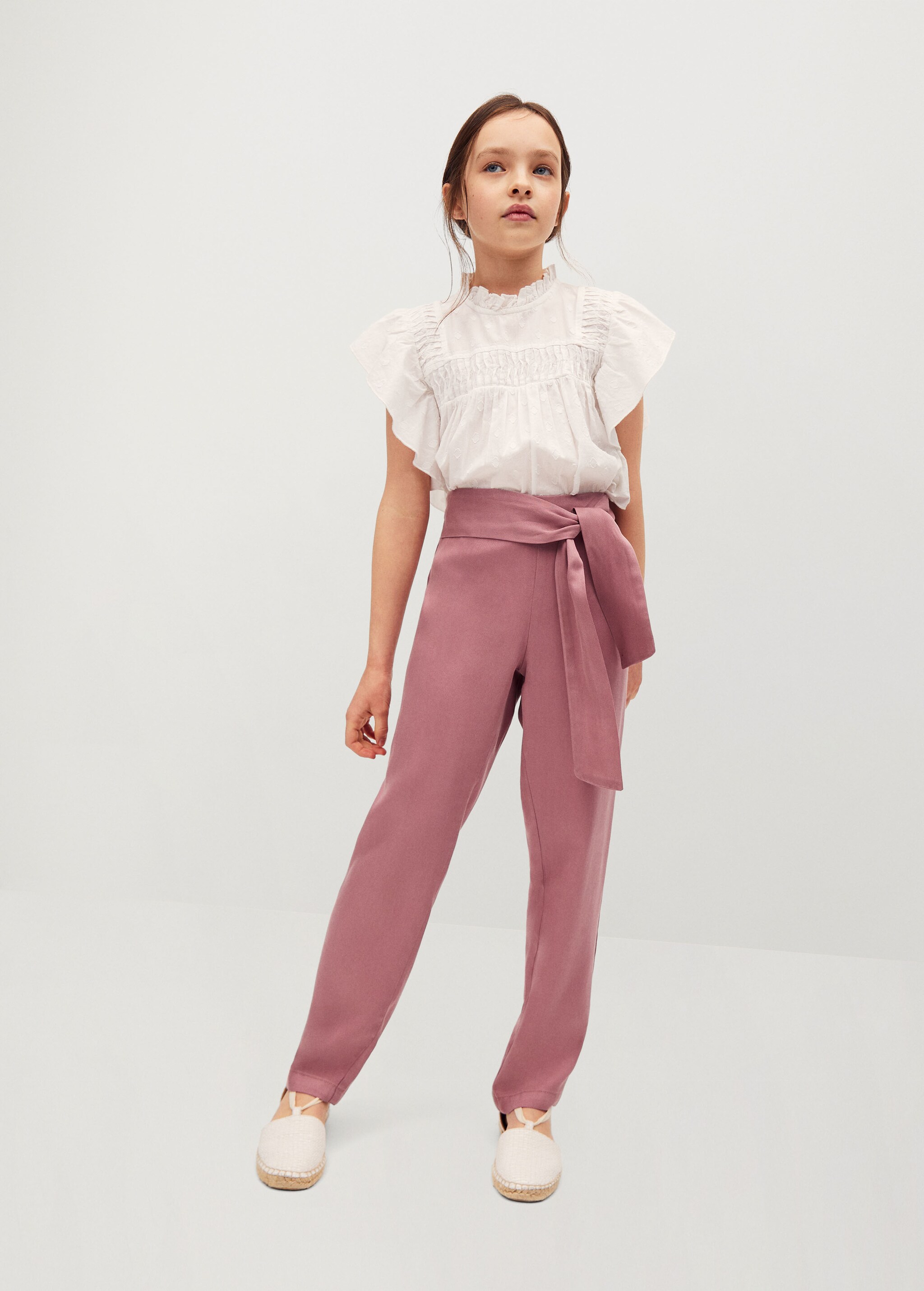 Flowy straight-fit trousers with bow - General plane