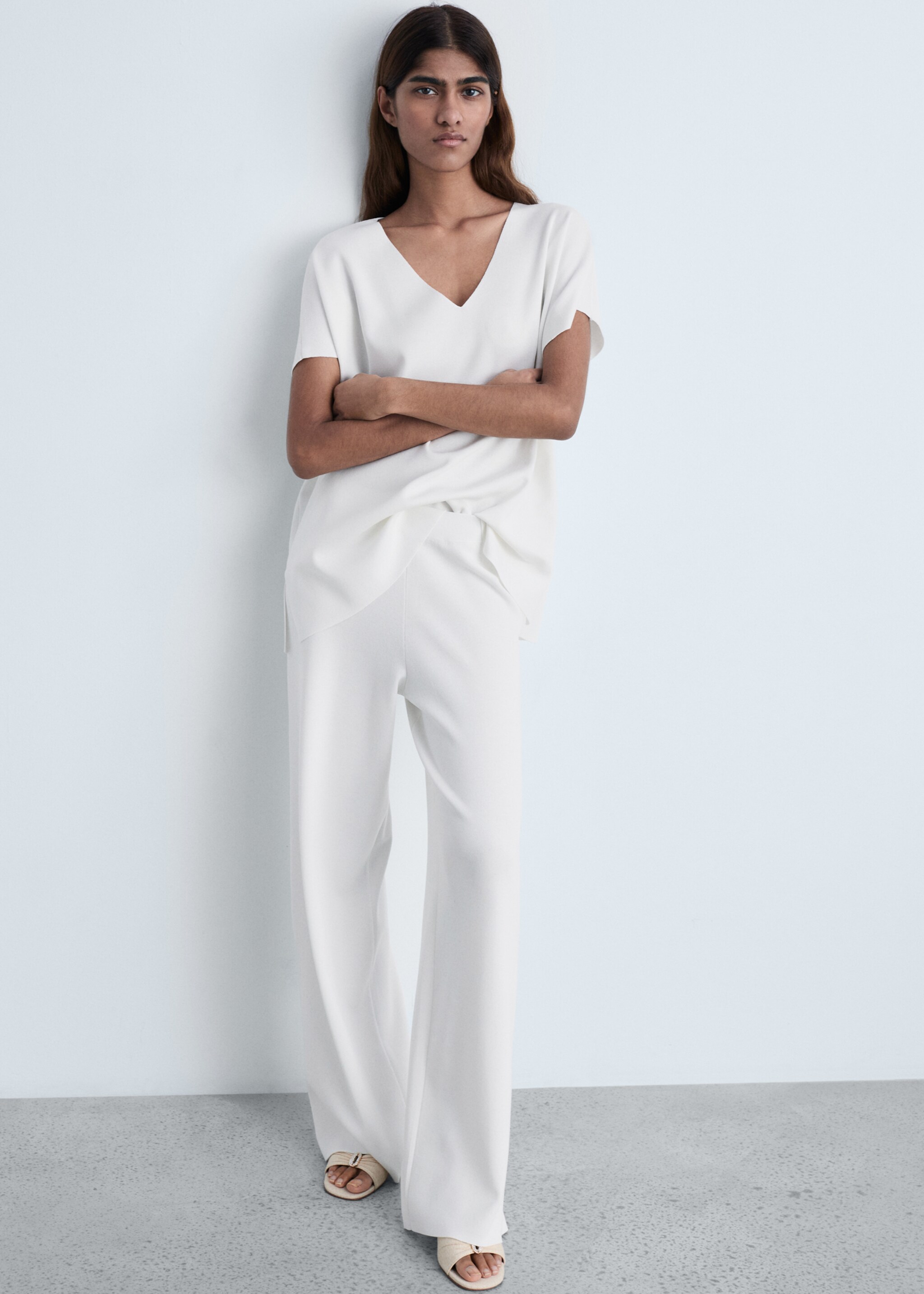 Pantalon droit maille - Plan général, Blanc. Ref: 87024064-00.