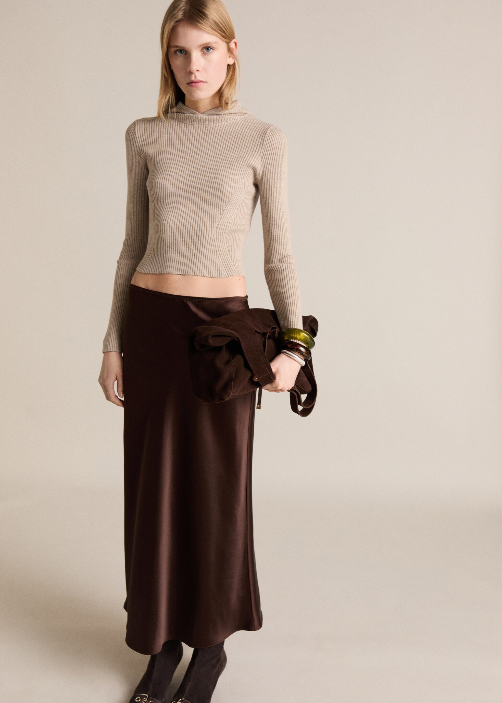 Gerippter Pullover mit Kapuze - Allgemeine Ansicht, Hellgrau/Pastellgrau. Ref: 87024073-00.