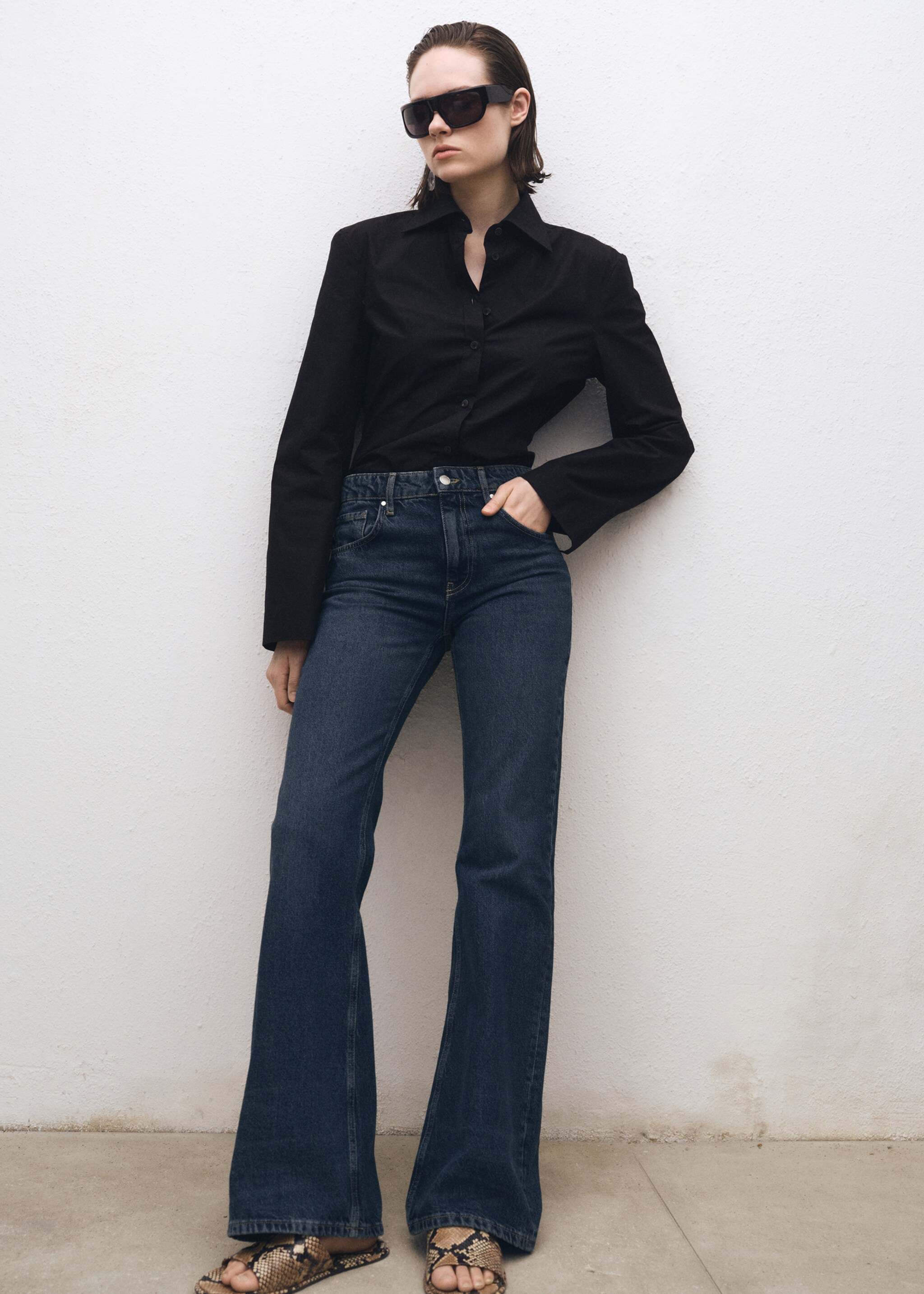 High-waist flared jeans - General plane, Dark Blue. Ref: 87024081-00.