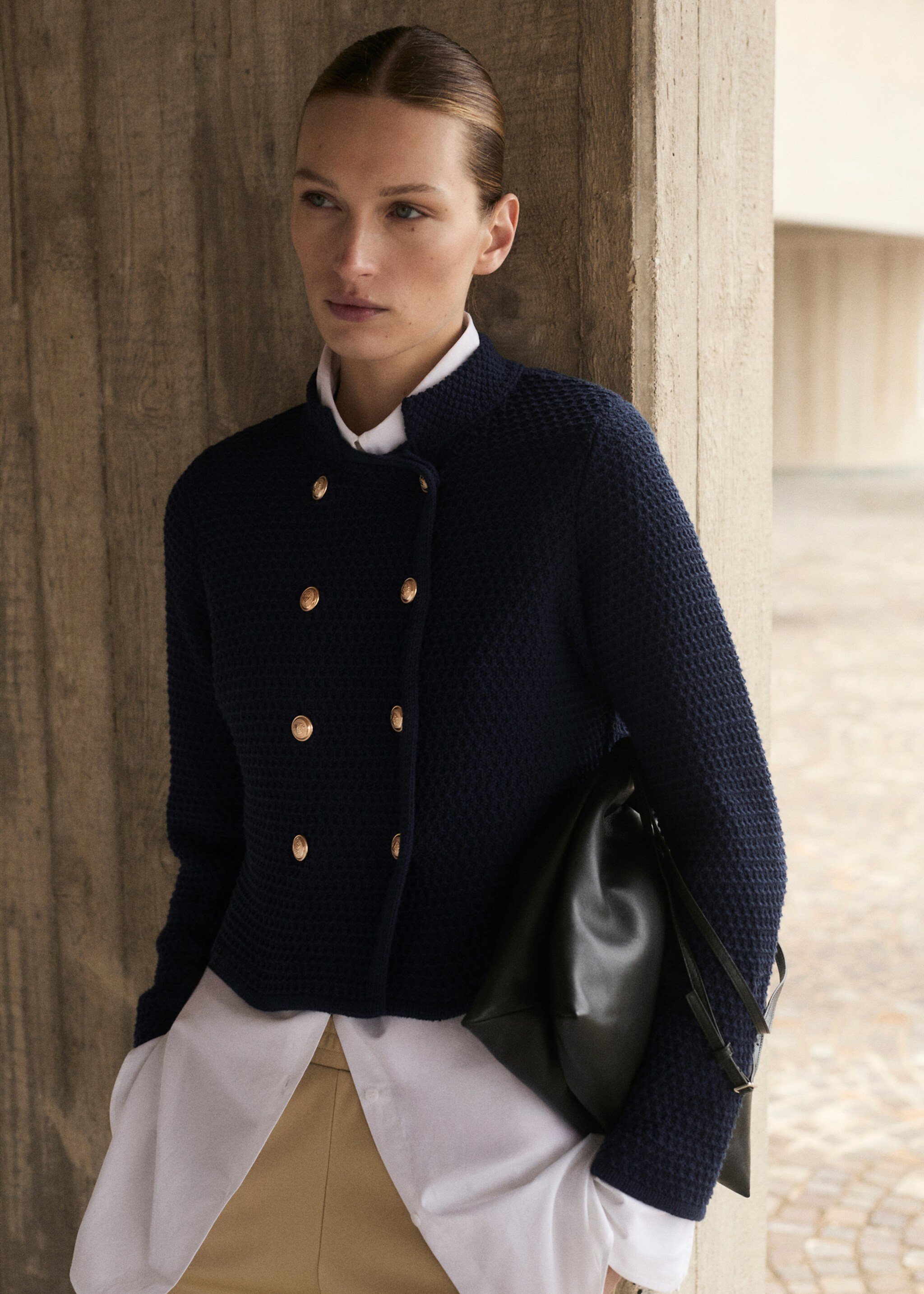 Double-breasted knitted jacket - General plane, Navy. Ref: 87024092-00.