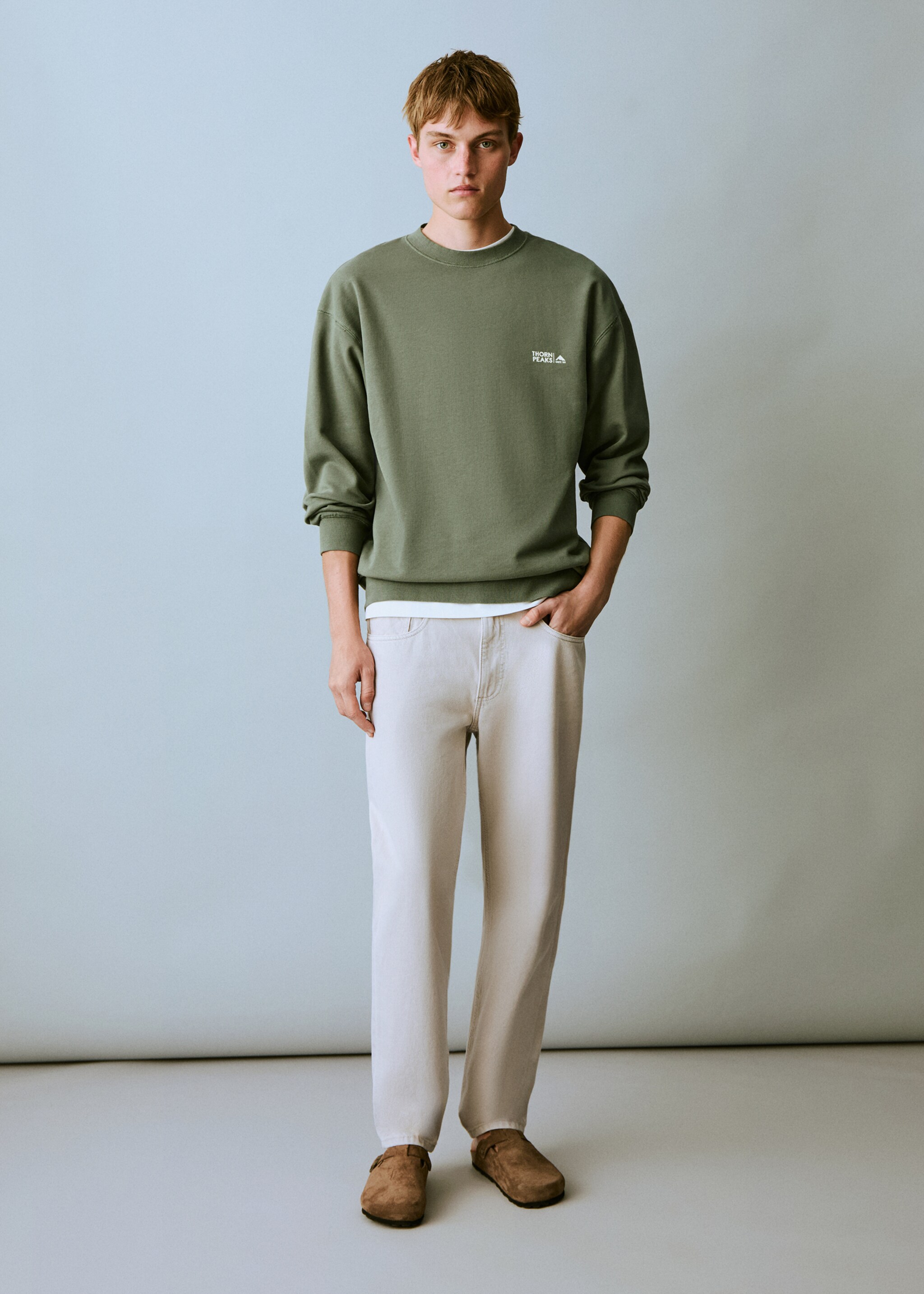 Bavlněná mikina s nápisem - Celkový náhled, Mentolová zelená. Ref: 87024095-00.