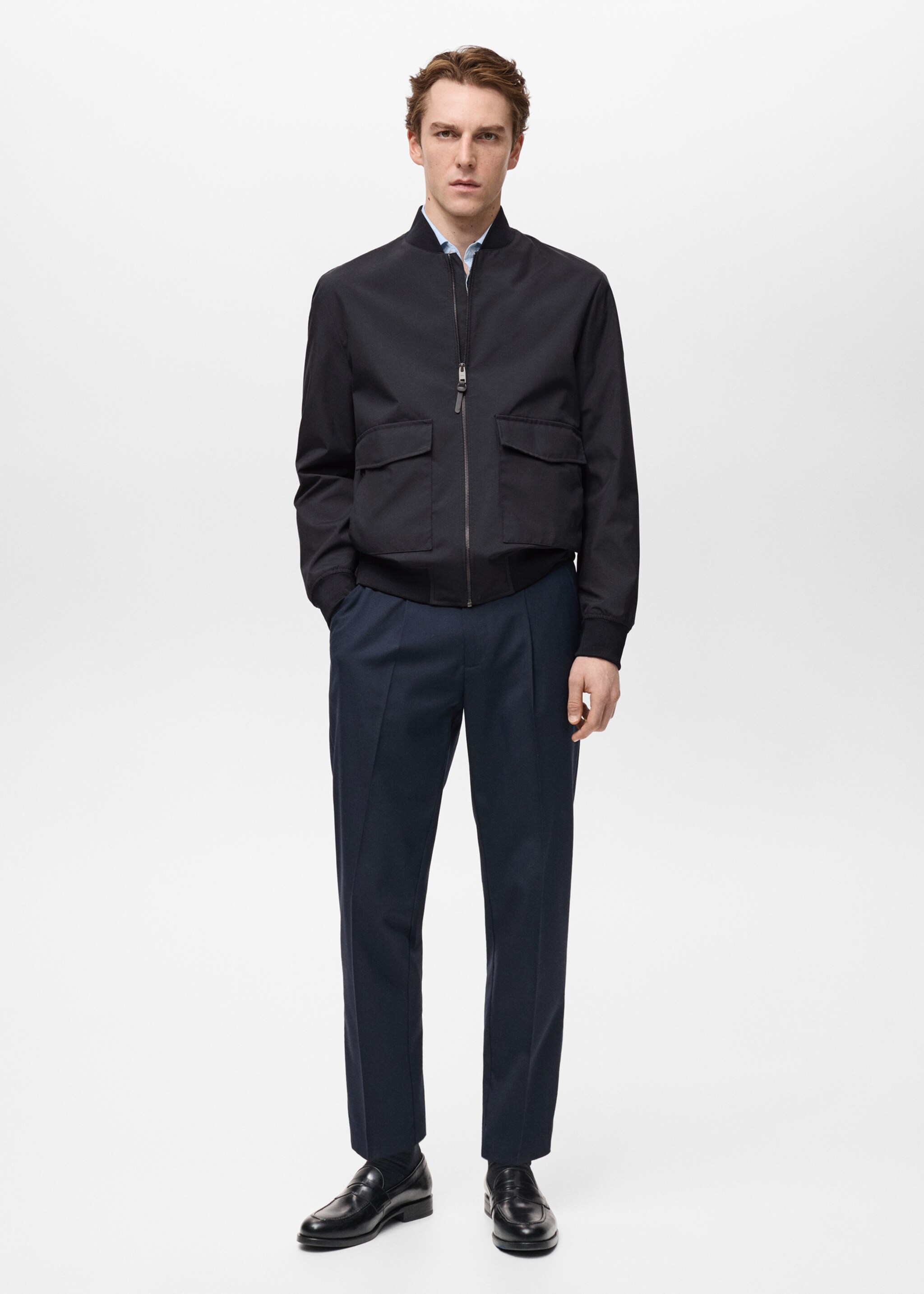 Water-repellent bomber jacket with pockets - General plane, Night Blue. Ref: 87024392-00.