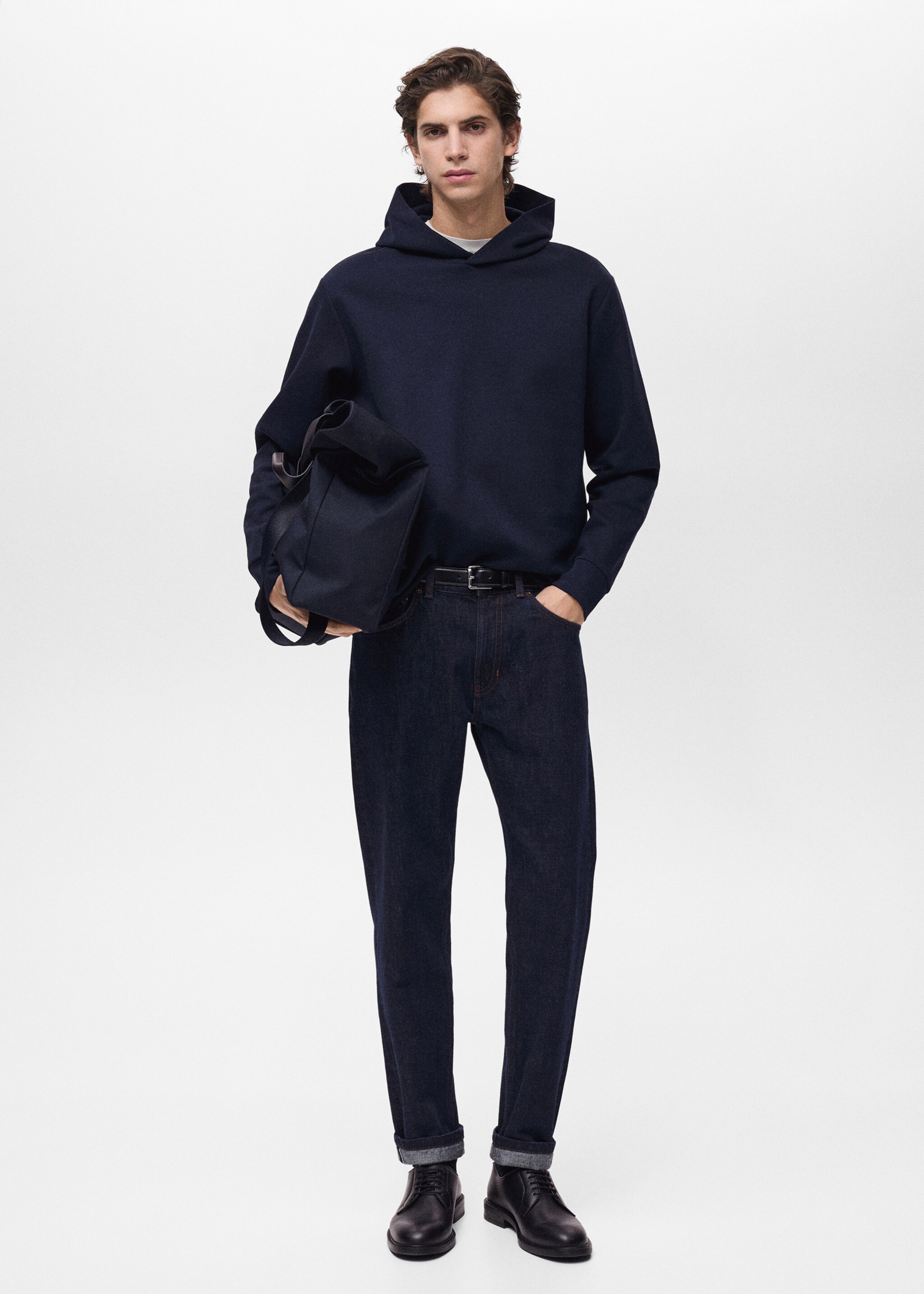 Regular-fit cotton hoodie - General plane, Night Blue. Ref: 87024410-00.