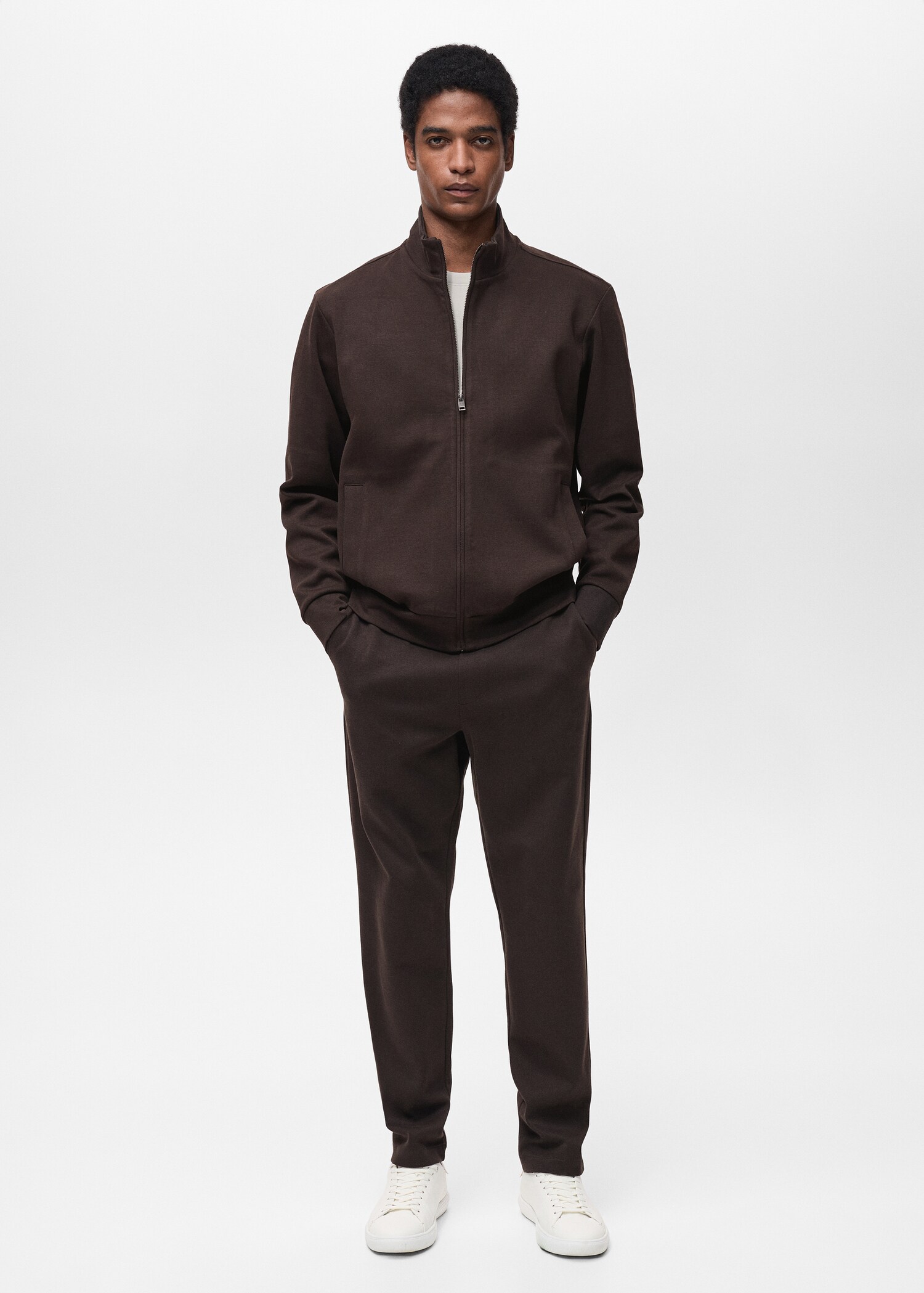 Cotton perkins-neck sweatshirt with zip - General plane