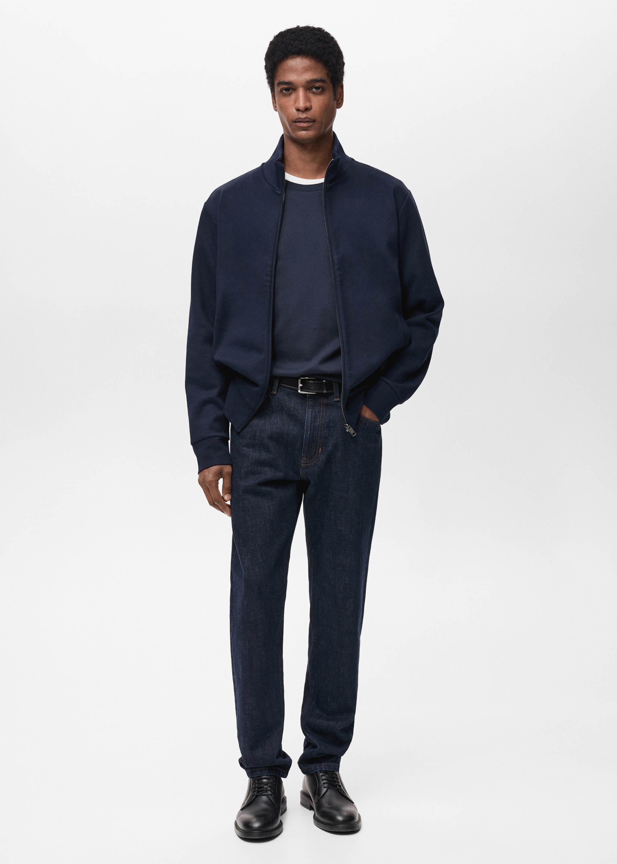 Cotton perkins-neck sweatshirt with zip - General plane, Night Blue. Ref: 87024411-00.