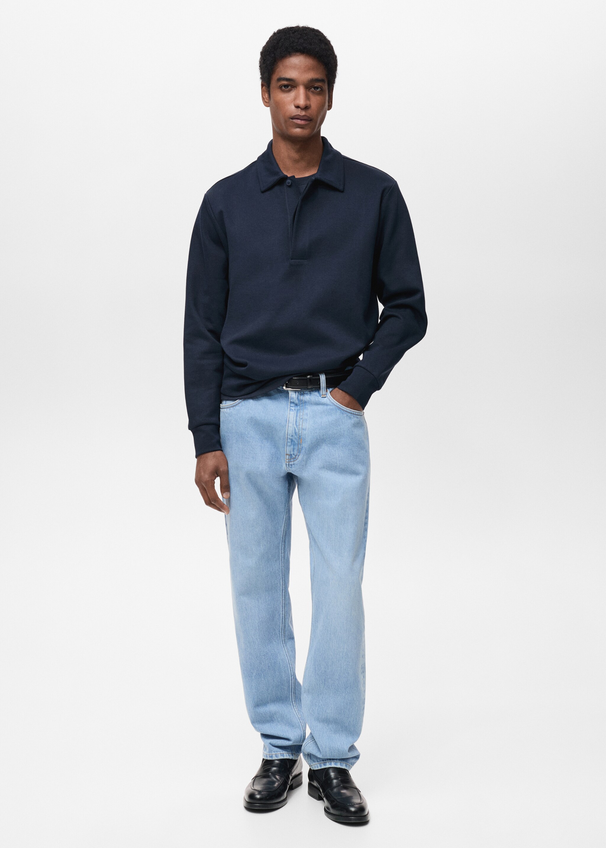 Regular-fit cotton polo sweatshirt - General plane, Night Blue. Ref: 87024413-00.