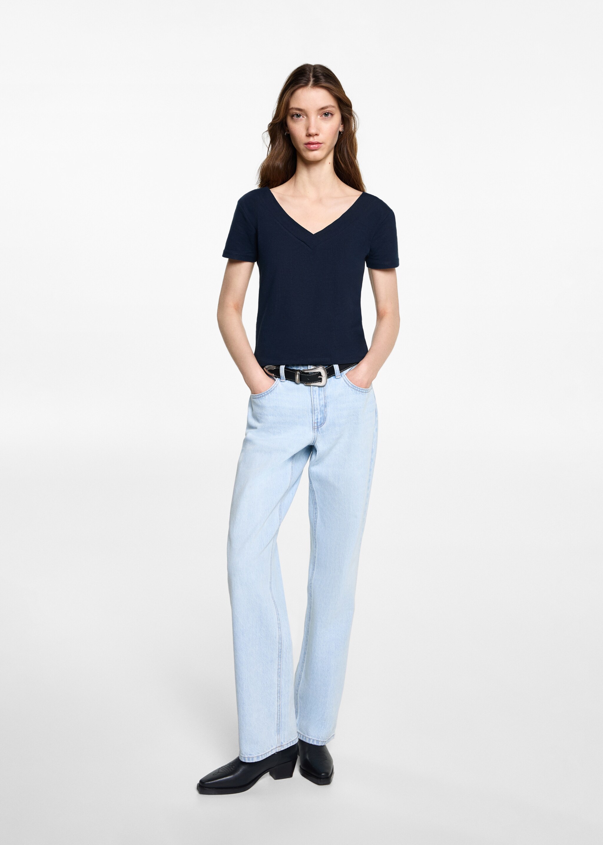 Gebreid cropped T-shirt - Overzichtstekening, Donkermarine. Ref: 87024788-00.